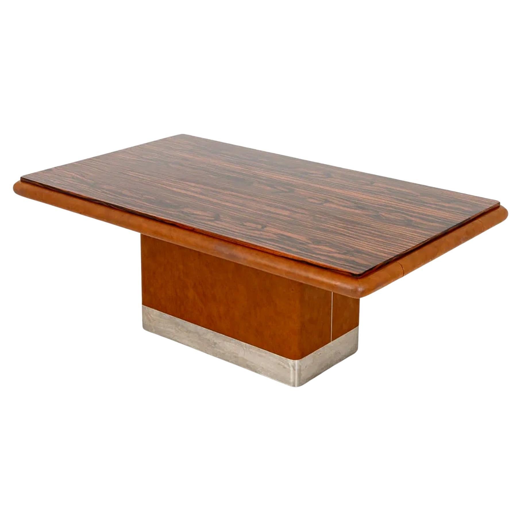 Rosewood 
Leather Extendable Dining Table by Vladimir Kagan, 1970s, Signed For Sale