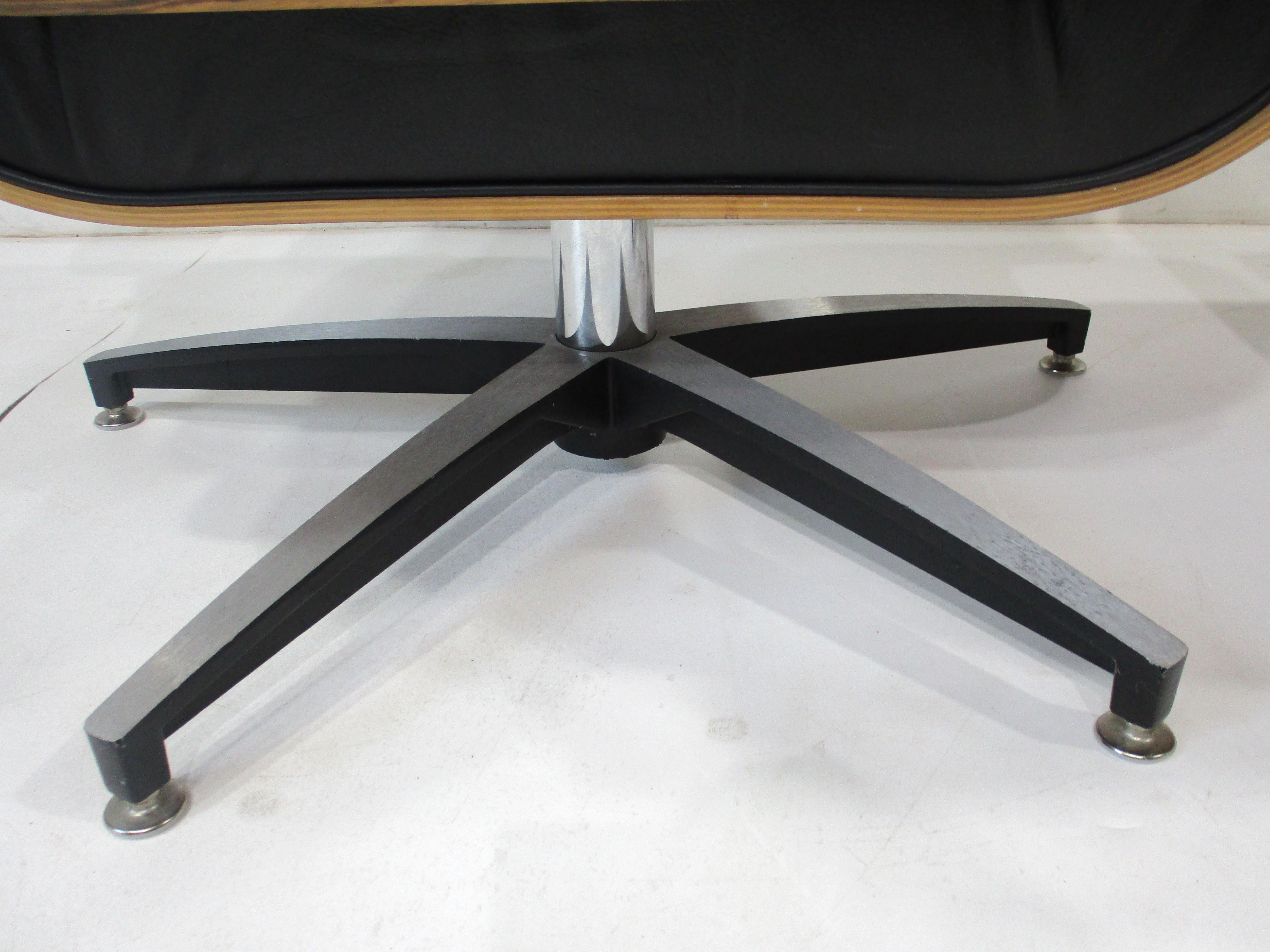 Rosewood Leather Lounge Chair and Ottoman by Plycraft in the style of Eames 3