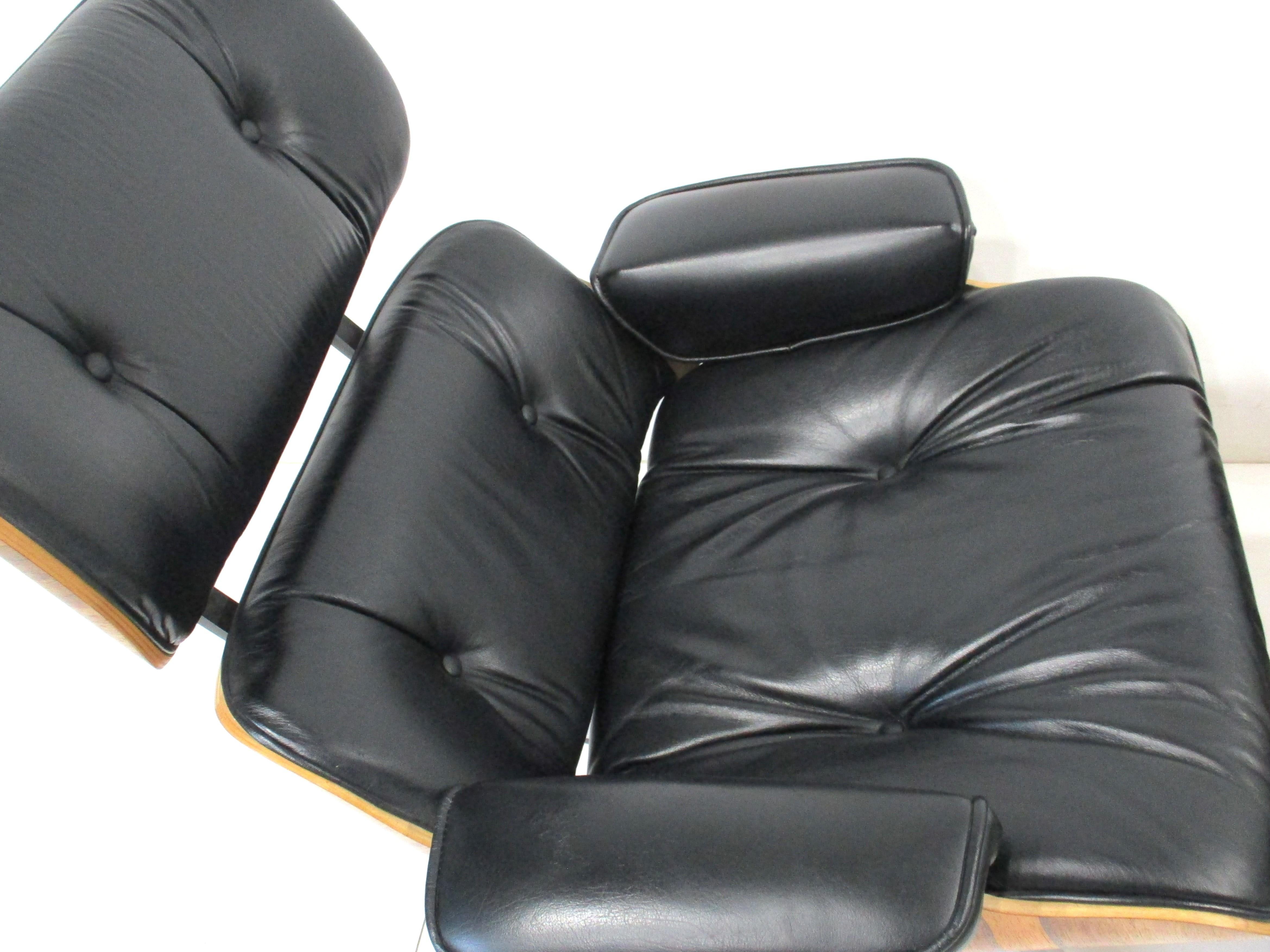 20th Century Rosewood Leather Lounge Chair and Ottoman by Plycraft in the style of Eames
