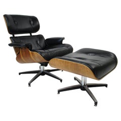 Rosewood Leather Lounge Chair and Ottoman by Plycraft in the style of Eames