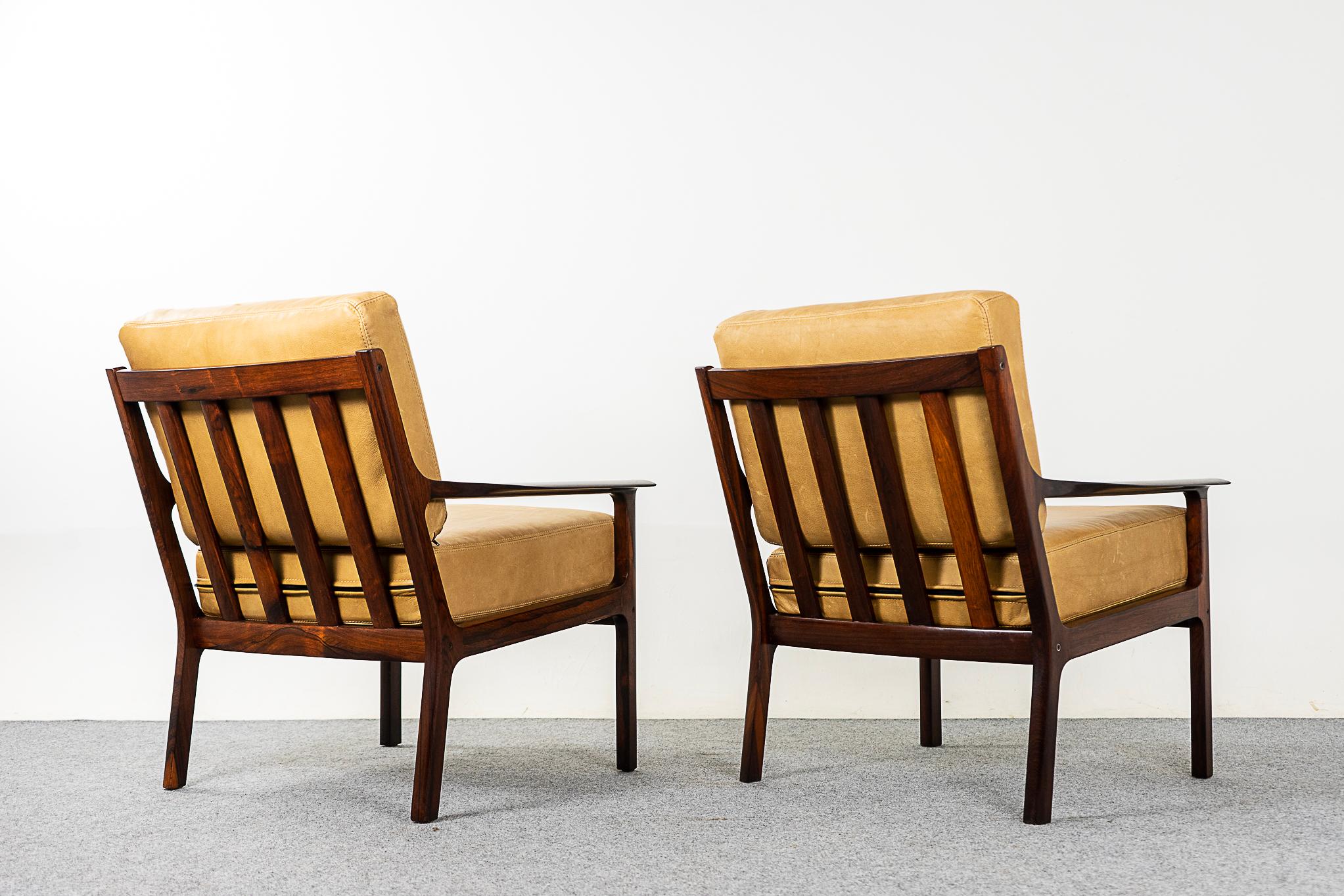 Rosewood & Leather Norwegian Lounge Chairs by Frederik Kayser 7