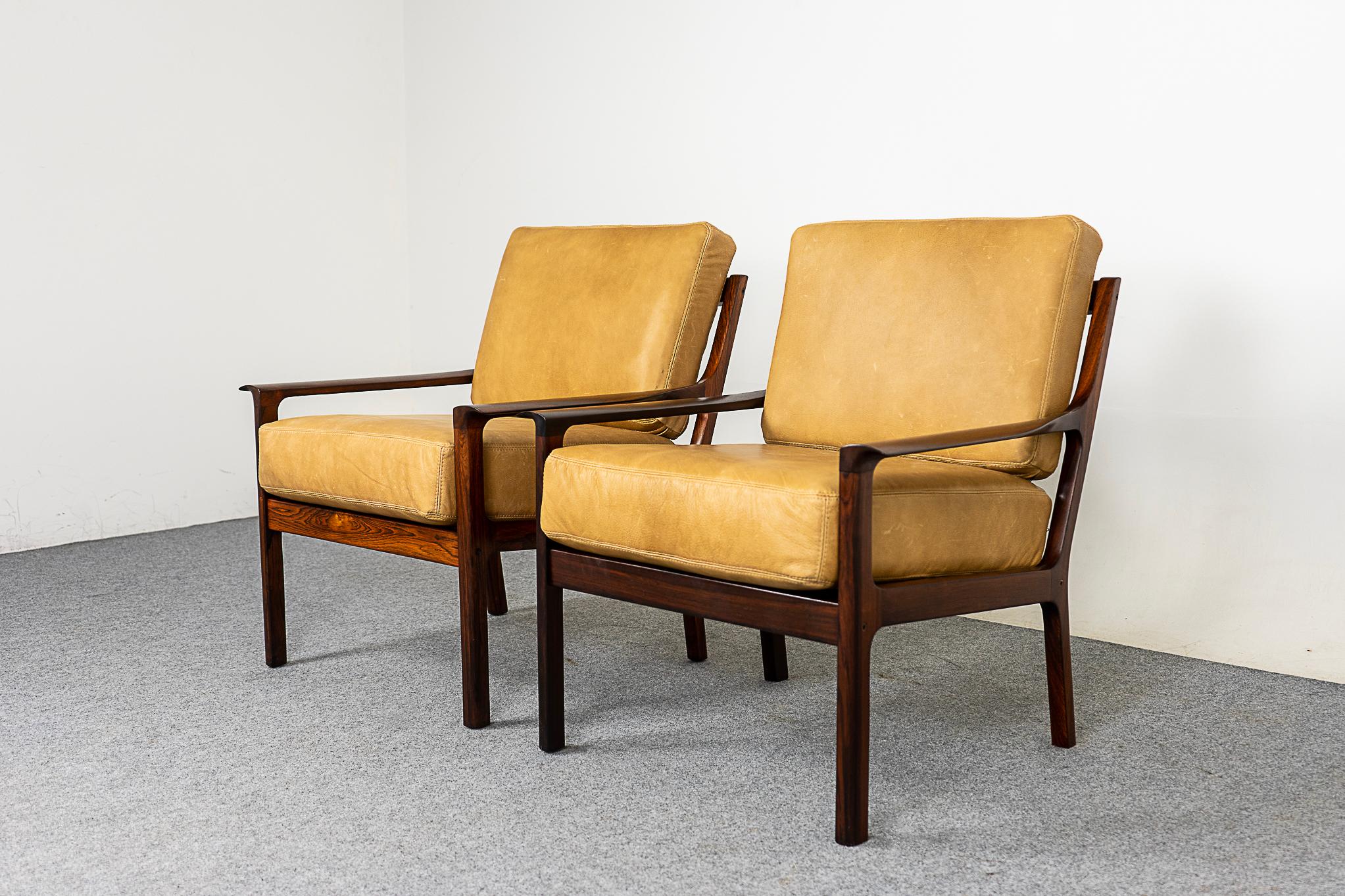Rosewood & Leather Norwegian Lounge Chairs by Frederik Kayser 2