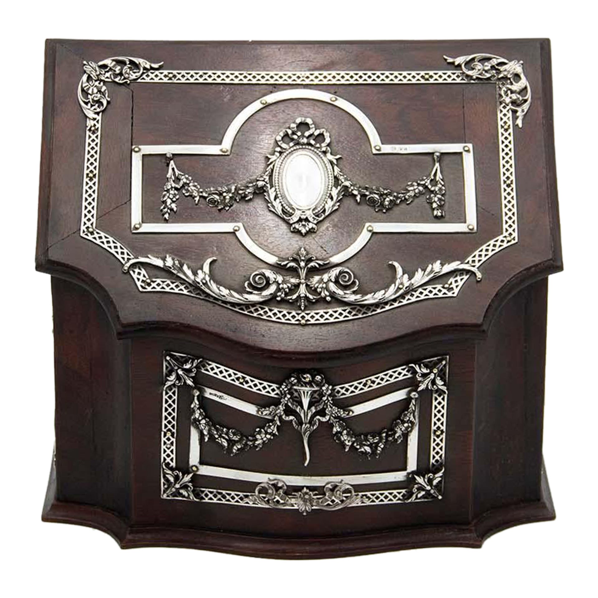 Rosewood letter holder with silver applications For Sale