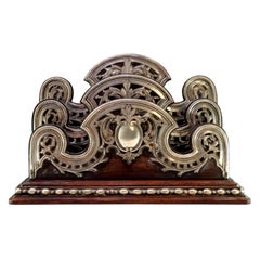 Rosewood letter holder with silver applications, monogram card