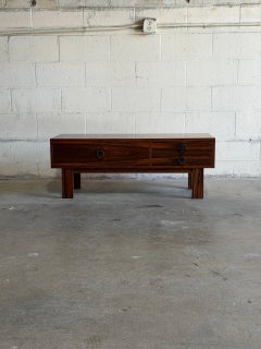 Rosewood Low Chest Entry Bench Drawers Symmetrical Grain Storage Sweden 1960s
