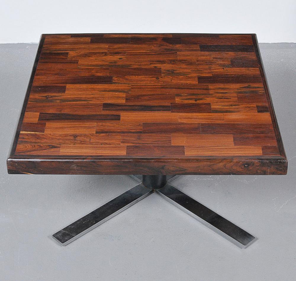 Rare table combining rich Brazilian wood with metal, by Brazilian master Jorge Zalszupin.