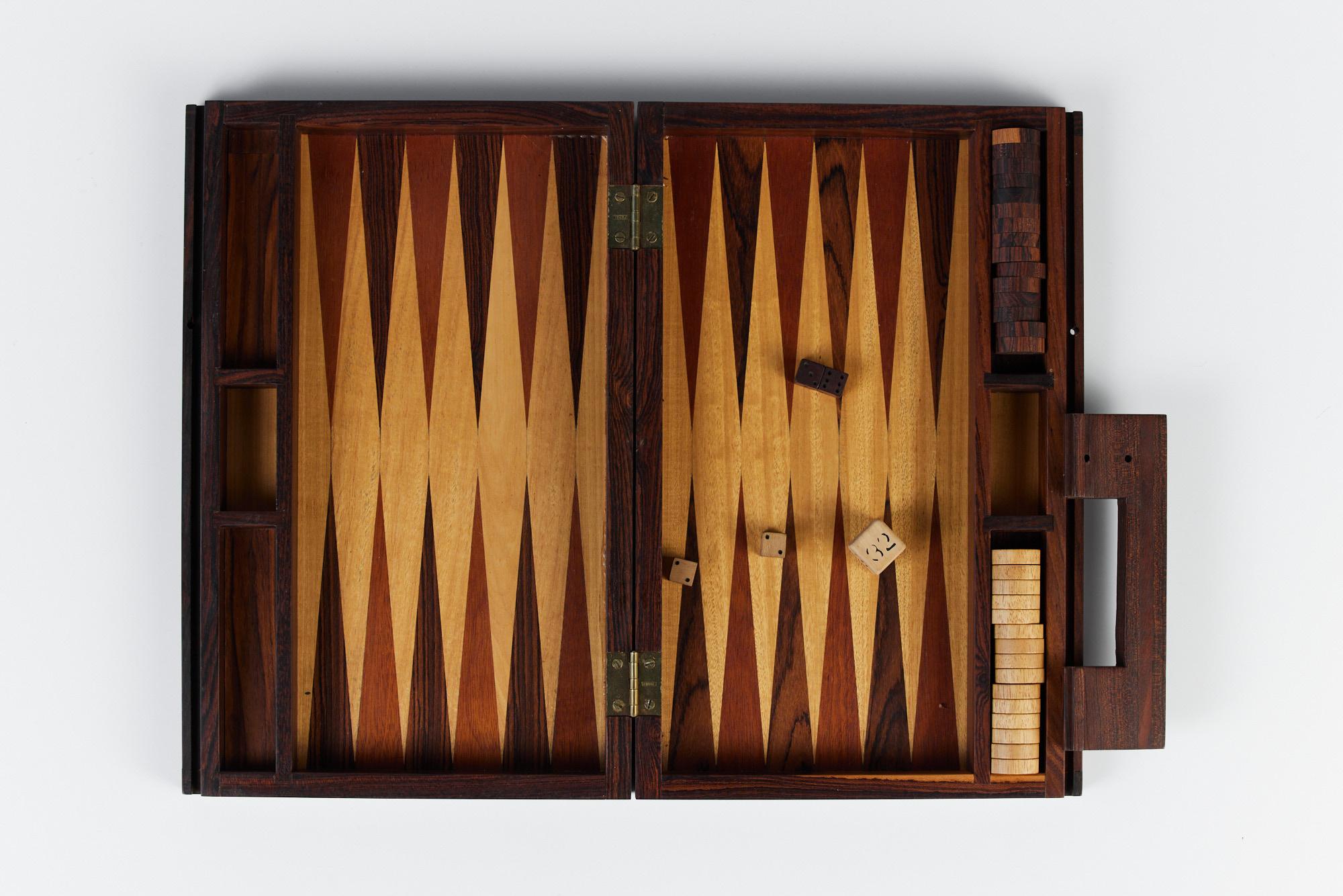 Mid-Century Modern Rosewood Marquetry Backgammon Set by Don Shoemaker