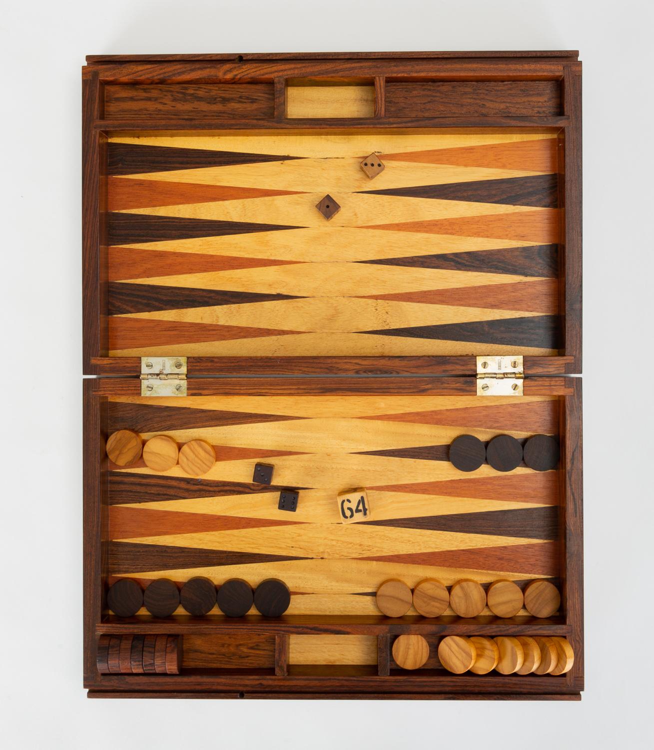 Rosewood Marquetry Backgammon Set by Don Shoemaker In Good Condition In Los Angeles, CA