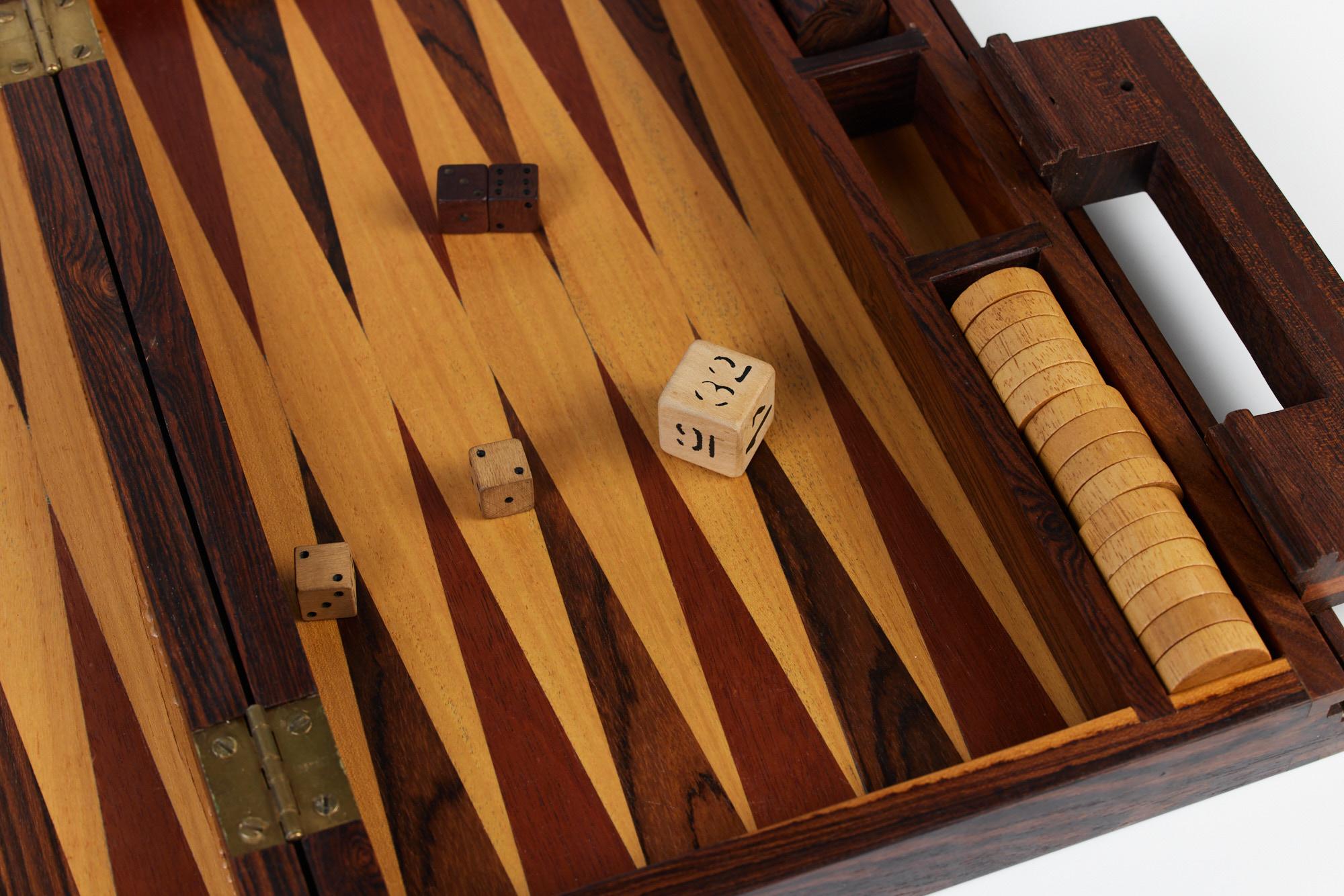 Mid-20th Century Rosewood Marquetry Backgammon Set by Don Shoemaker
