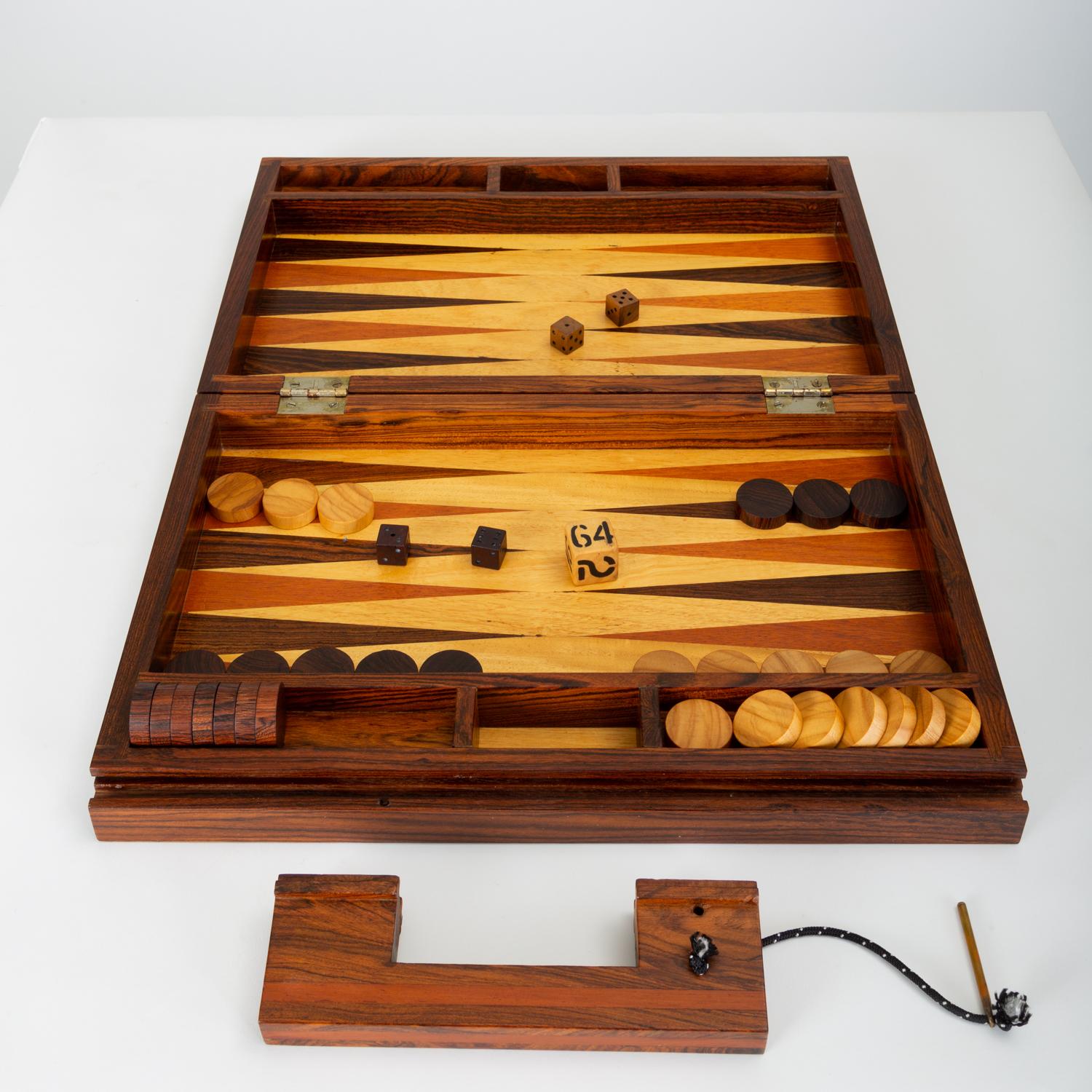 Mahogany Rosewood Marquetry Backgammon Set by Don Shoemaker