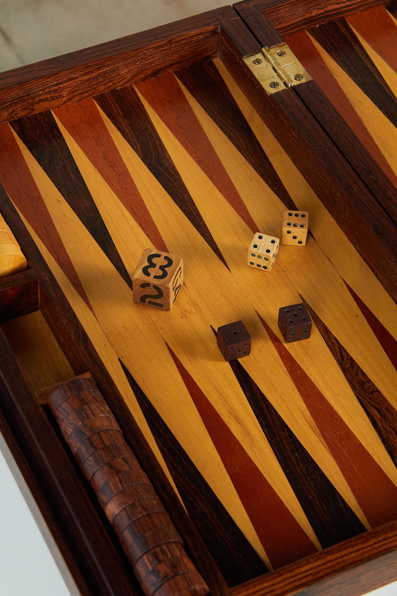 Mid-20th Century Rosewood Marquetry Backgammon Set by Don Shoemaker