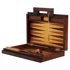 Retro Rosewood Marquetry Backgammon Set by Don Shoemaker