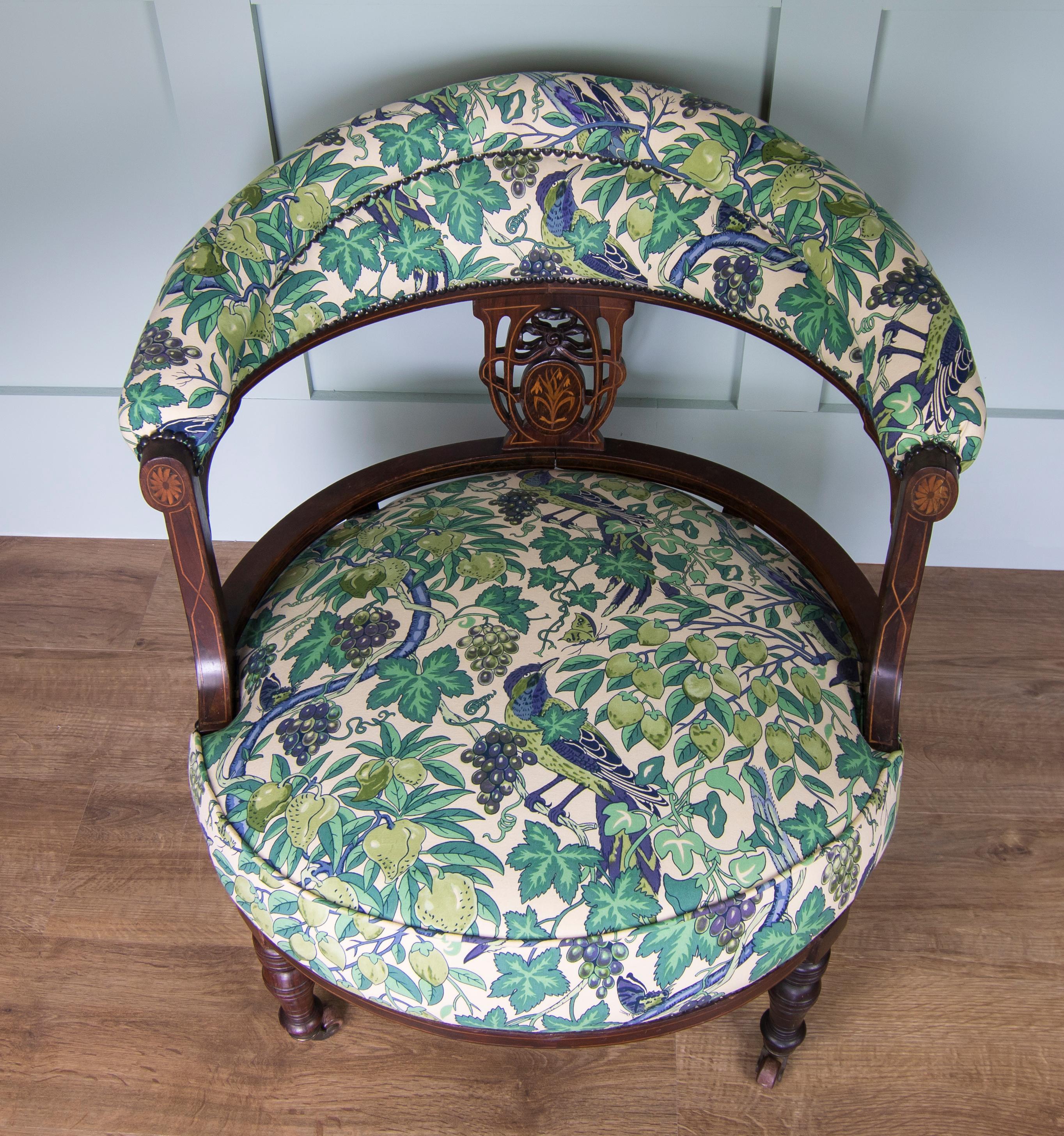 Rosewood Marquetry Inlaid Chair Upholstered in Vintage Liberty of London Fabric In Fair Condition In Old Romney, Kent