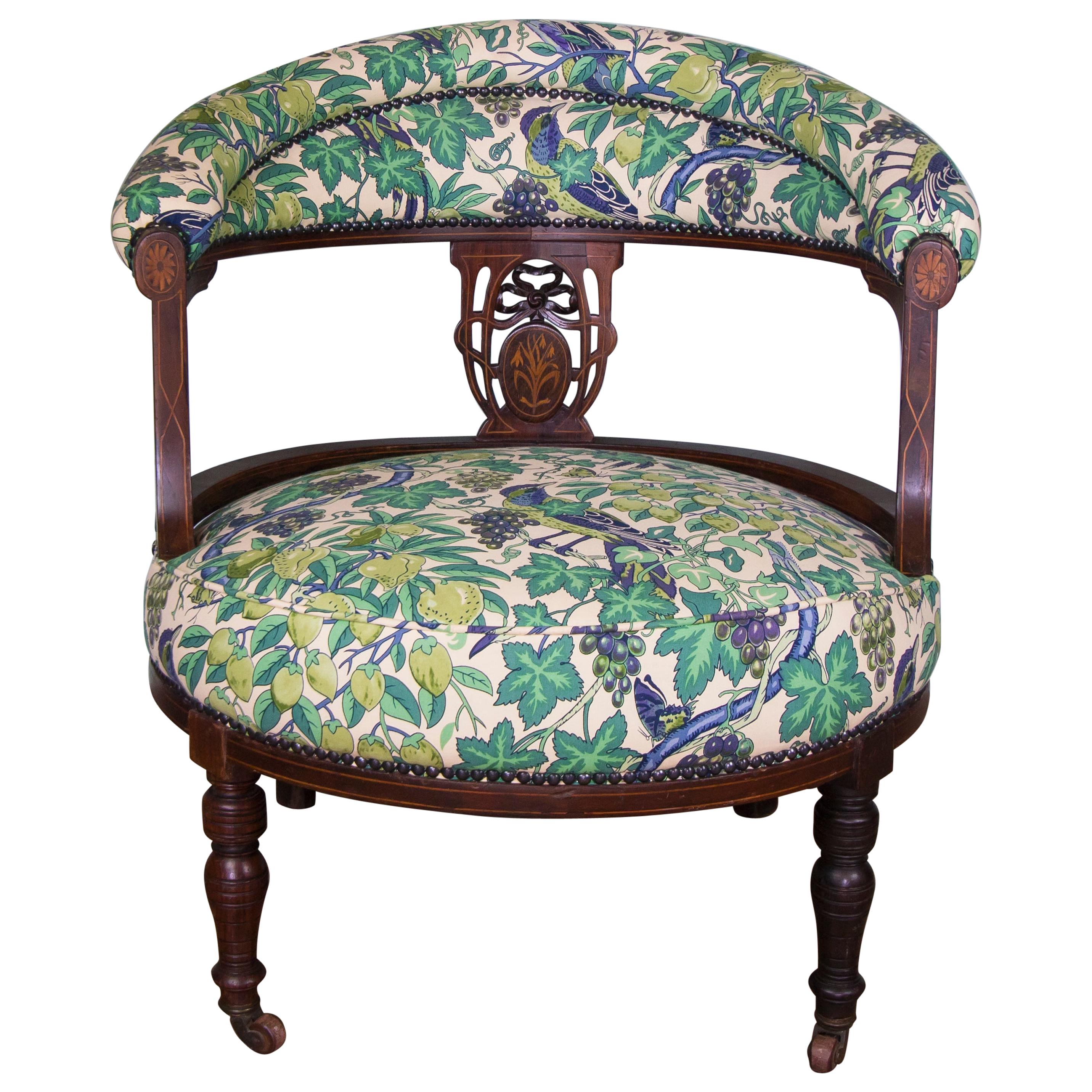 Rosewood Marquetry Inlaid Chair Upholstered in Vintage Liberty of London Fabric