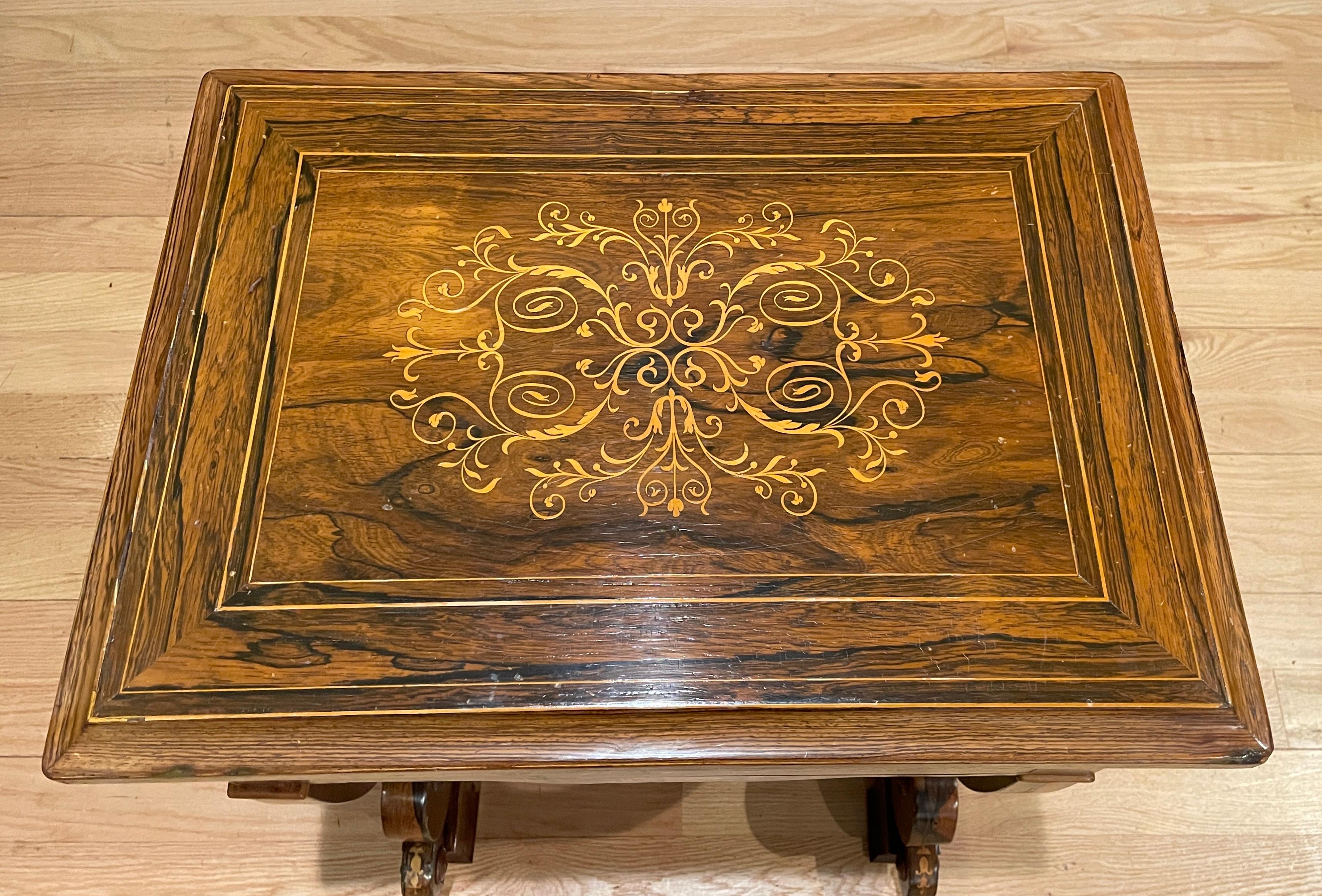 Edwardian Rosewood Marquetry Work Table For Sale