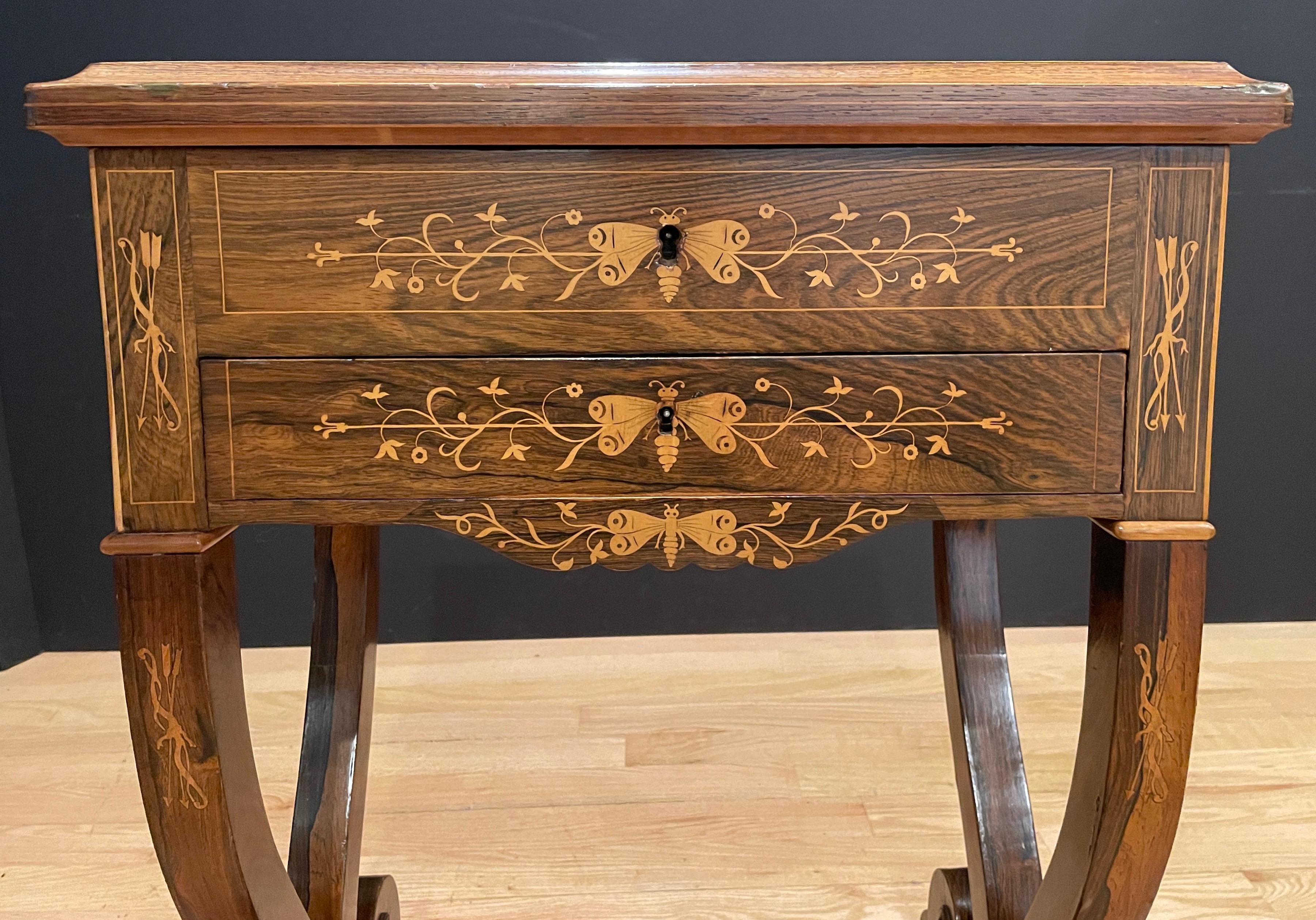 English Rosewood Marquetry Work Table For Sale
