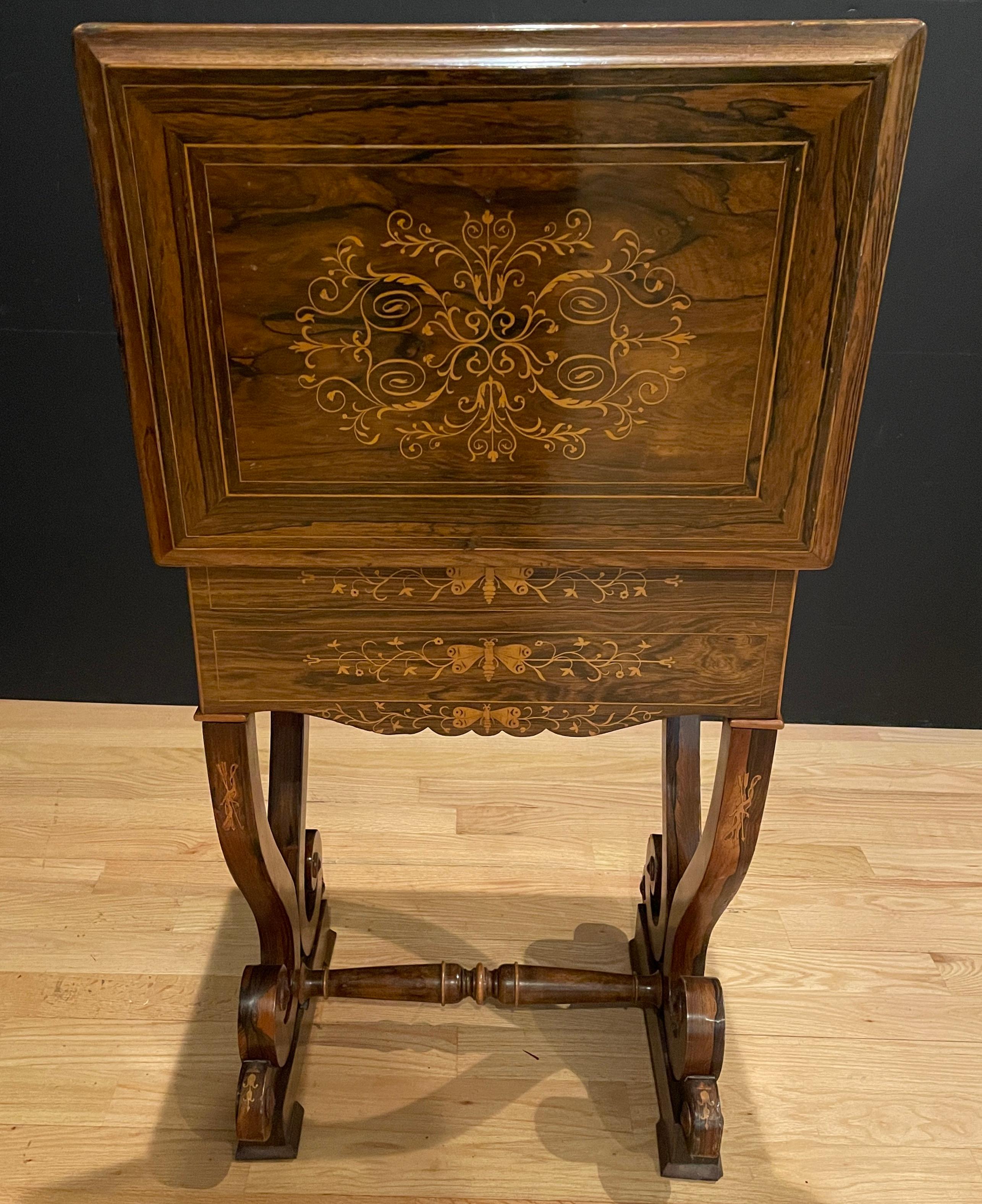 Wood Rosewood Marquetry Work Table For Sale