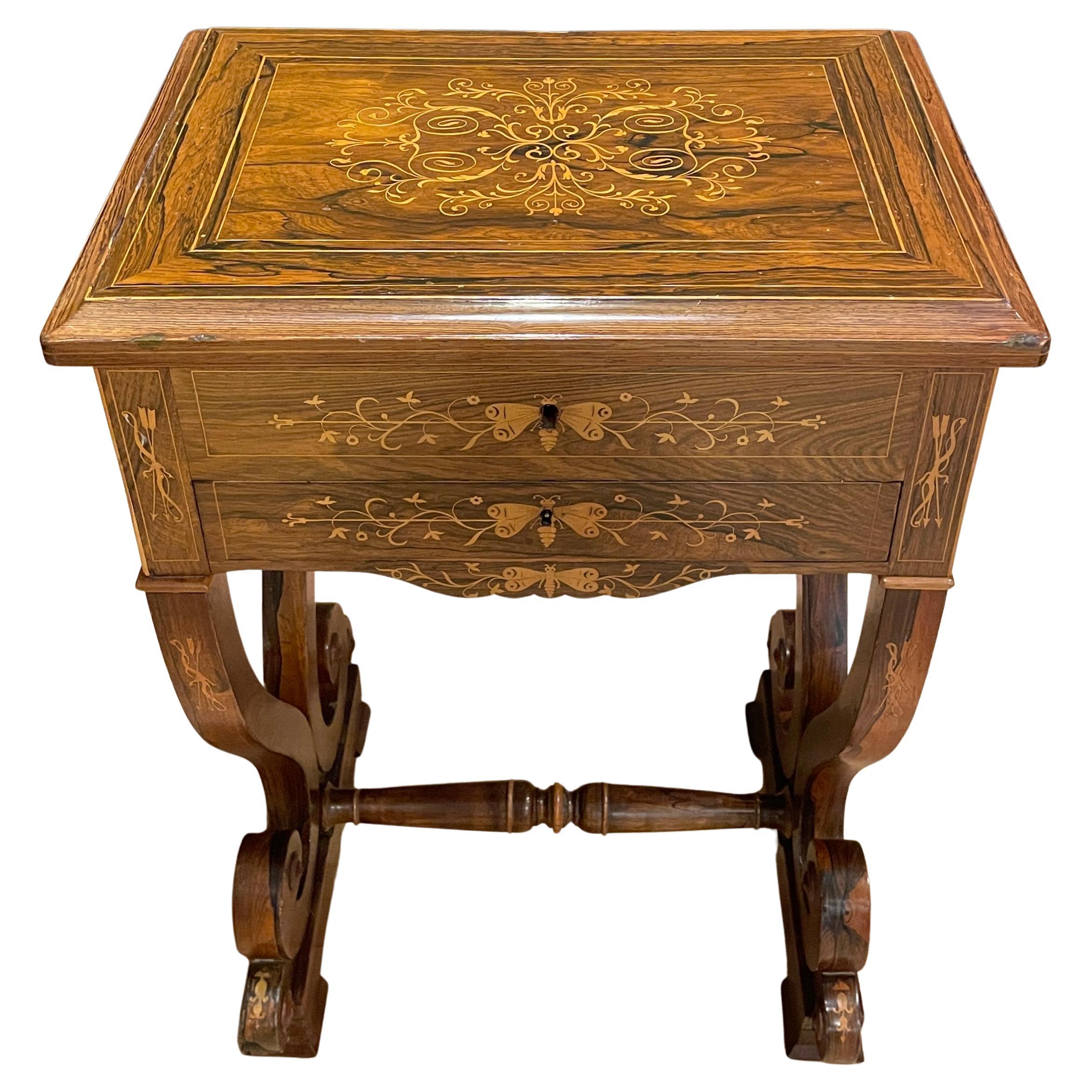 Rosewood Marquetry Work Table For Sale