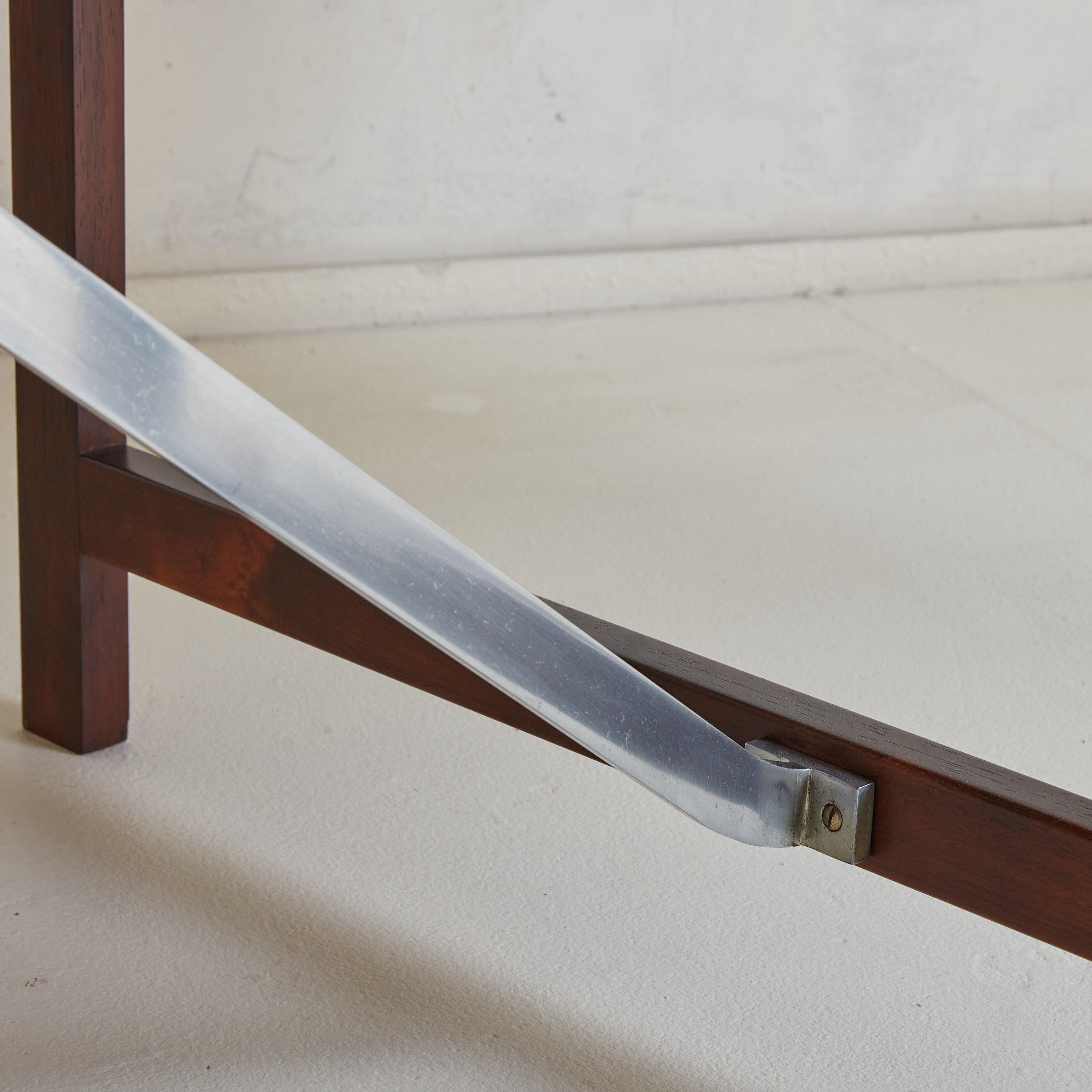 Mid-20th Century Rosewood + Metal Dining Table with Drop Leaves Attributed to Hans Wegner For Sale