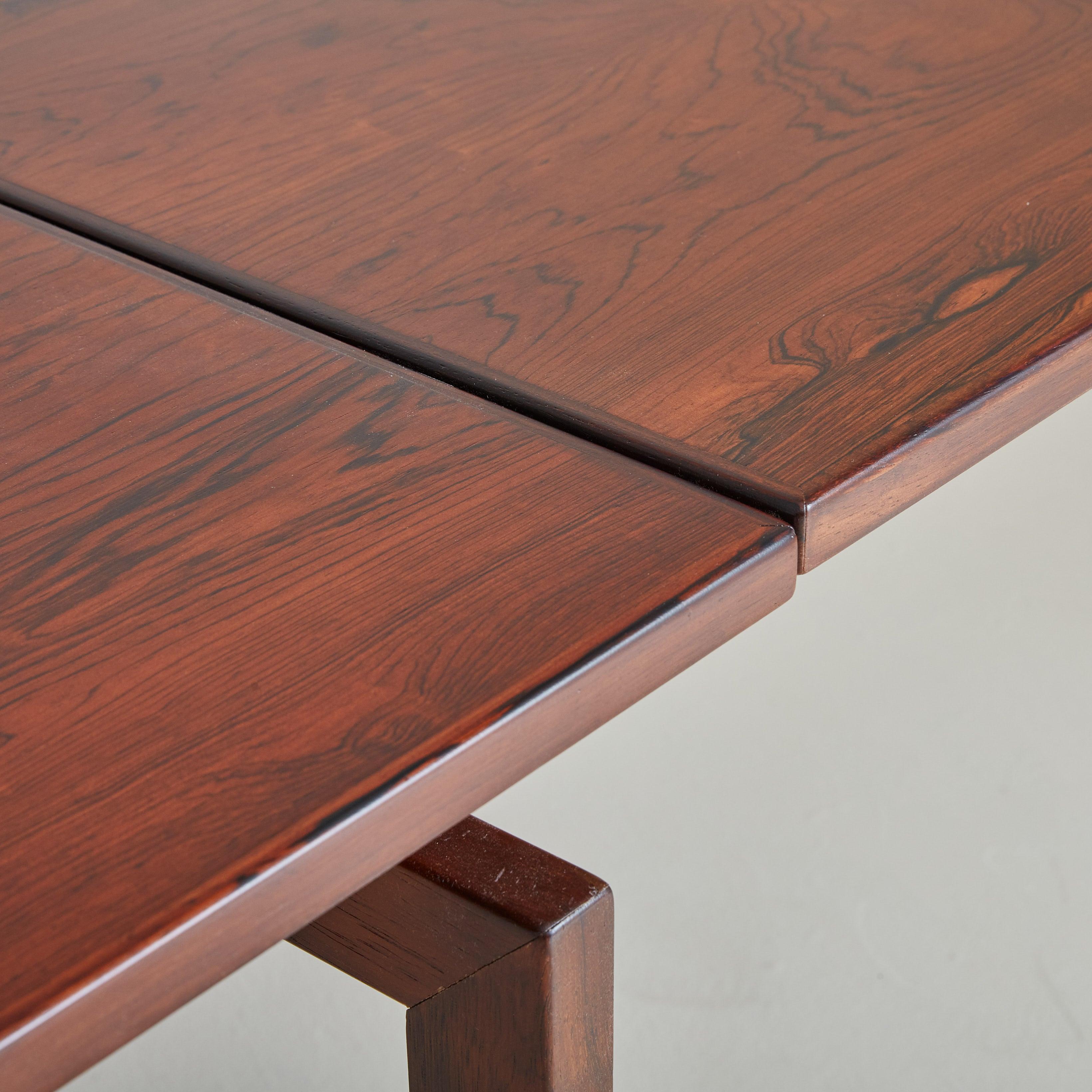 Rosewood + Metal Dining Table with Drop Leaves Attributed to Hans Wegner For Sale 1