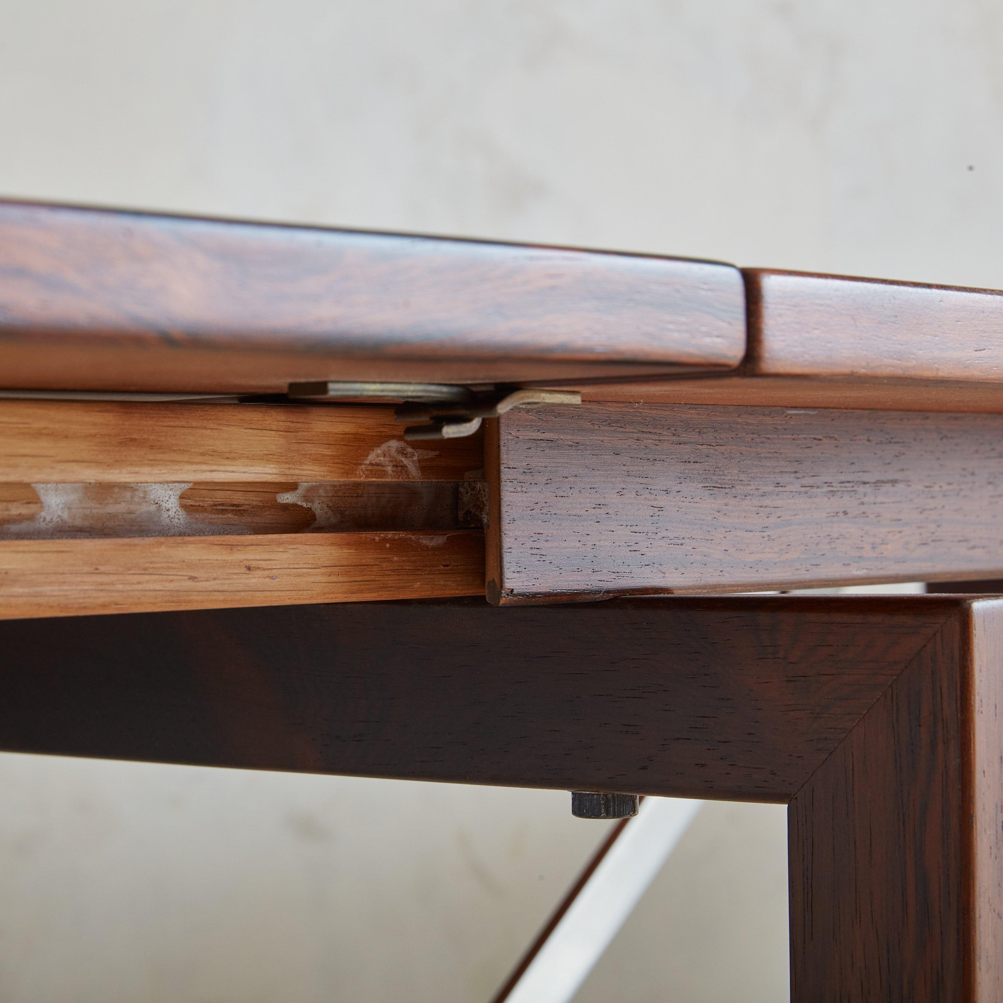 Rosewood + Metal Dining Table with Drop Leaves Attributed to Hans Wegner For Sale 2