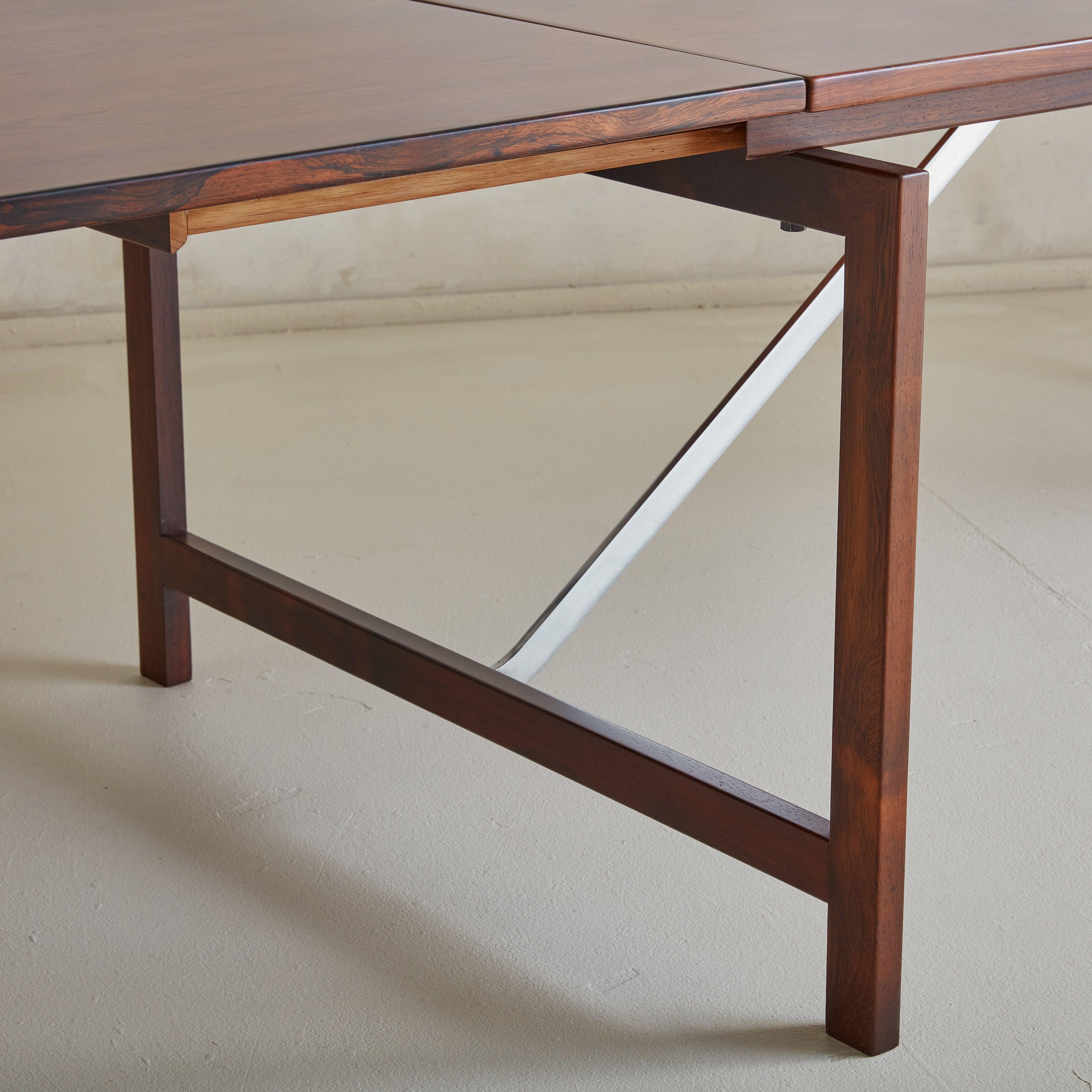 Rosewood + Metal Dining Table with Drop Leaves Attributed to Hans Wegner For Sale 3