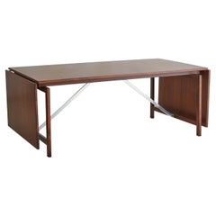 Rosewood + Metal Dining Table with Drop Leaves Attributed to Hans Wegner