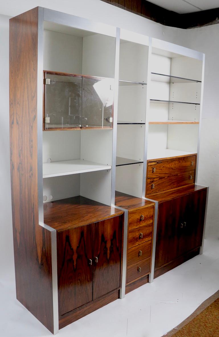 Rosewood Metal Glass and Formica Wall Unit Baugnman Attributed for John Stuart For Sale 10