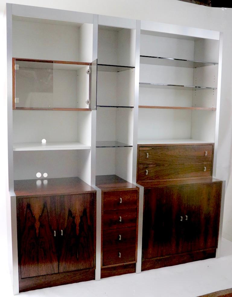 Rosewood Metal Glass and Formica Wall Unit Baugnman Attributed for John Stuart For Sale 13