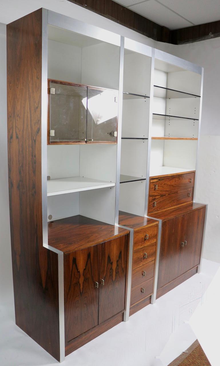 Rosewood Metal Glass and Formica Wall Unit Baugnman Attributed for John Stuart In Good Condition For Sale In New York, NY