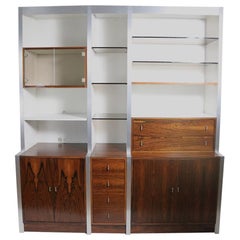 Vintage Rosewood Metal Glass and Formica Wall Unit Baugnman Attributed for John Stuart