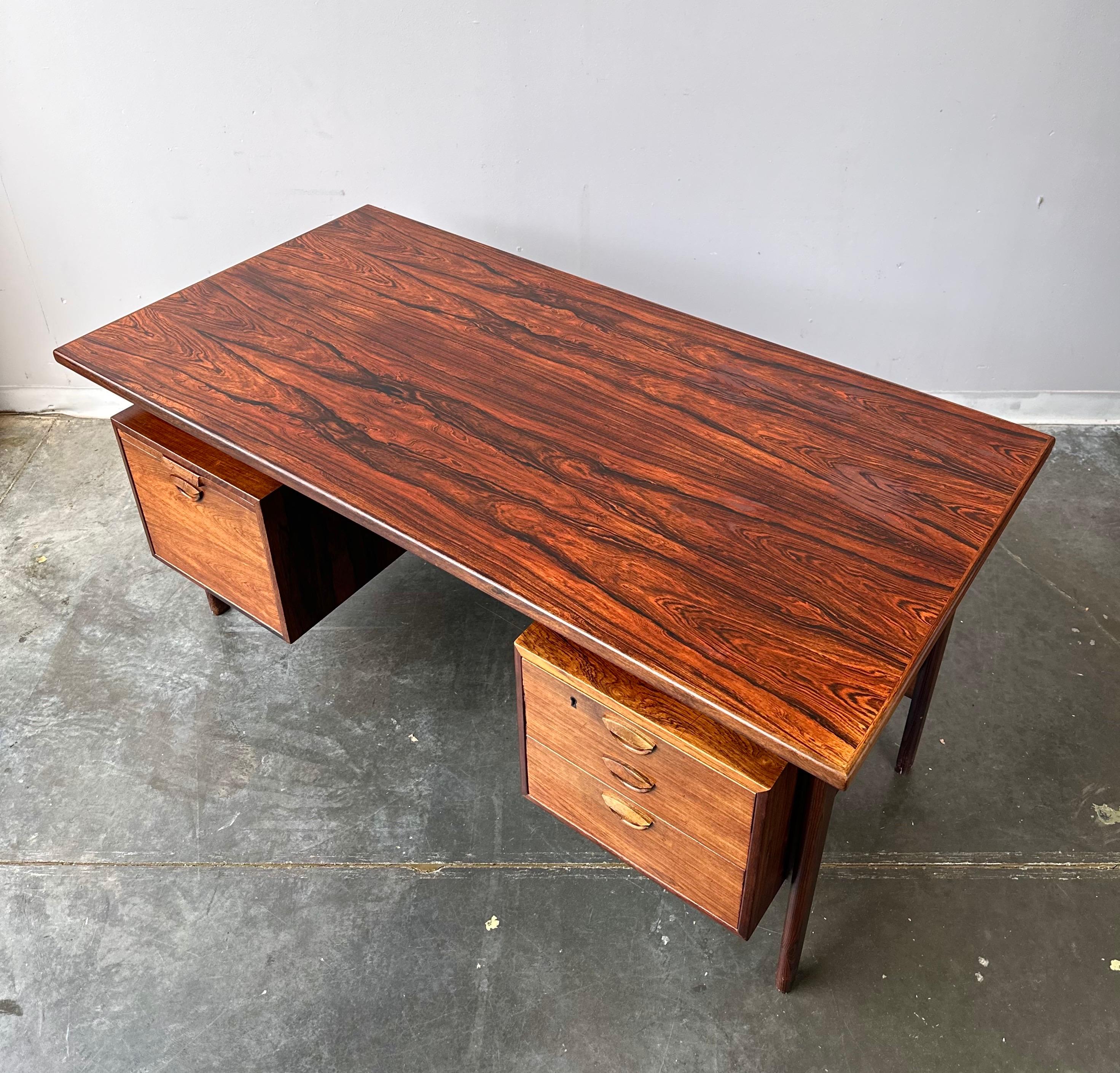 Mid-Century Modern Rosewood Mid Century Danish Desk By Kai Kristensen