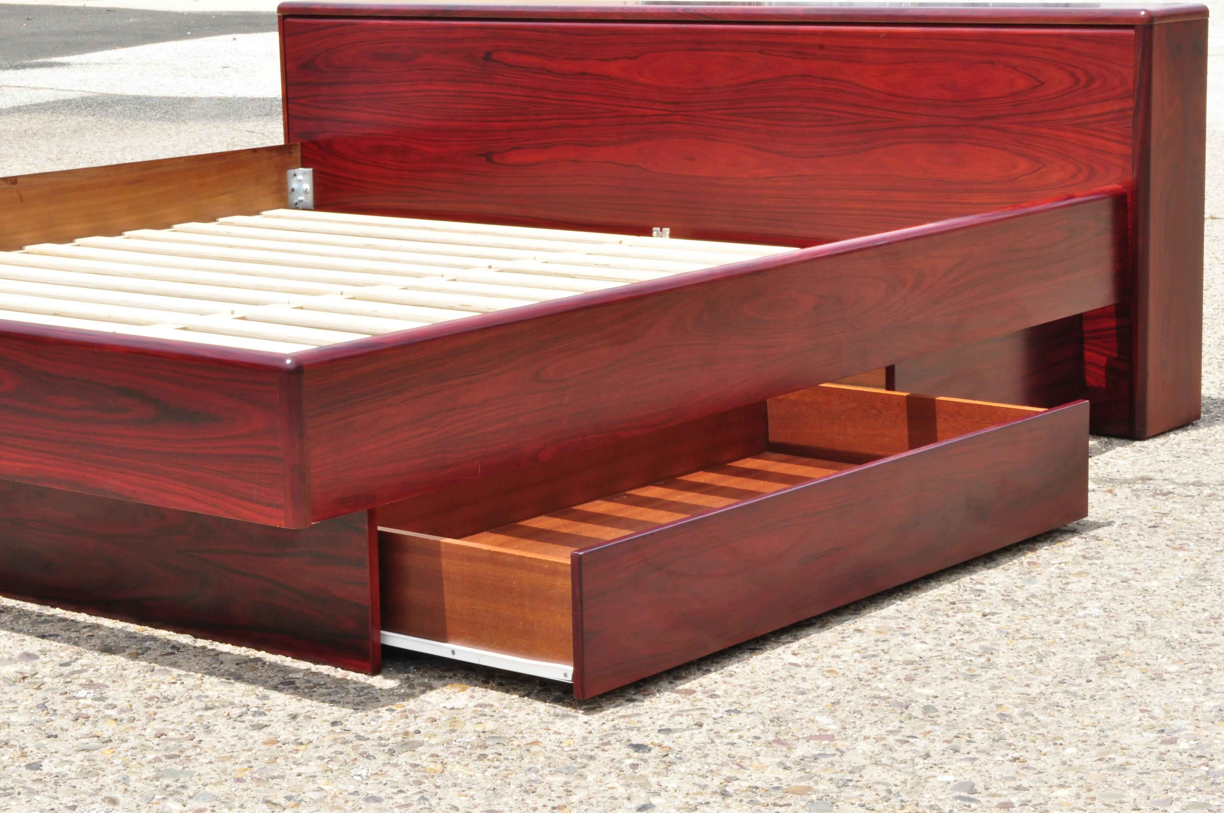 Canadian Rosewood Midcentury Danish Modern King Size Platform Storage Bed by Mobican