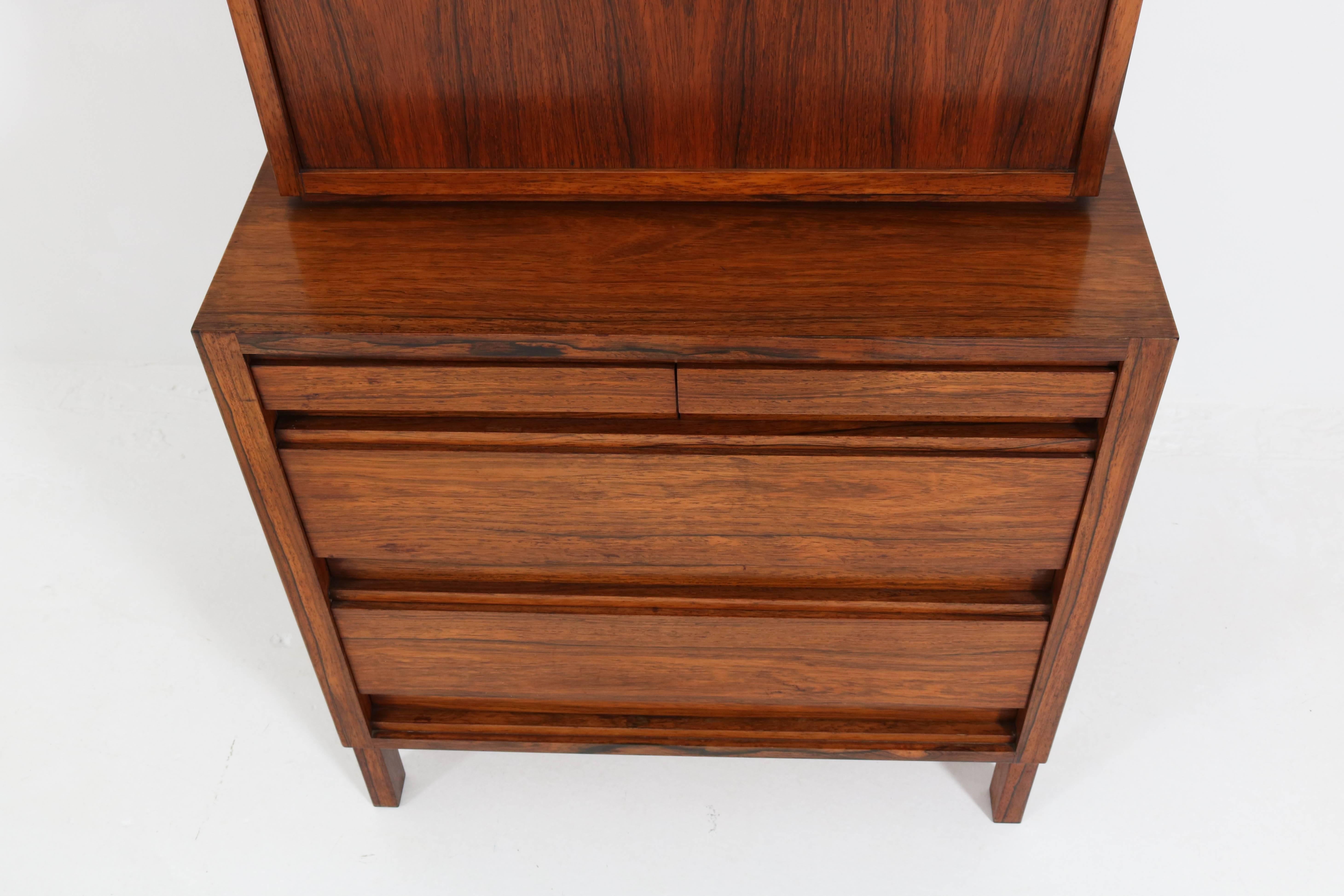 Glass Rosewood Mid-Century Modern Bar Cabinet, 1960s
