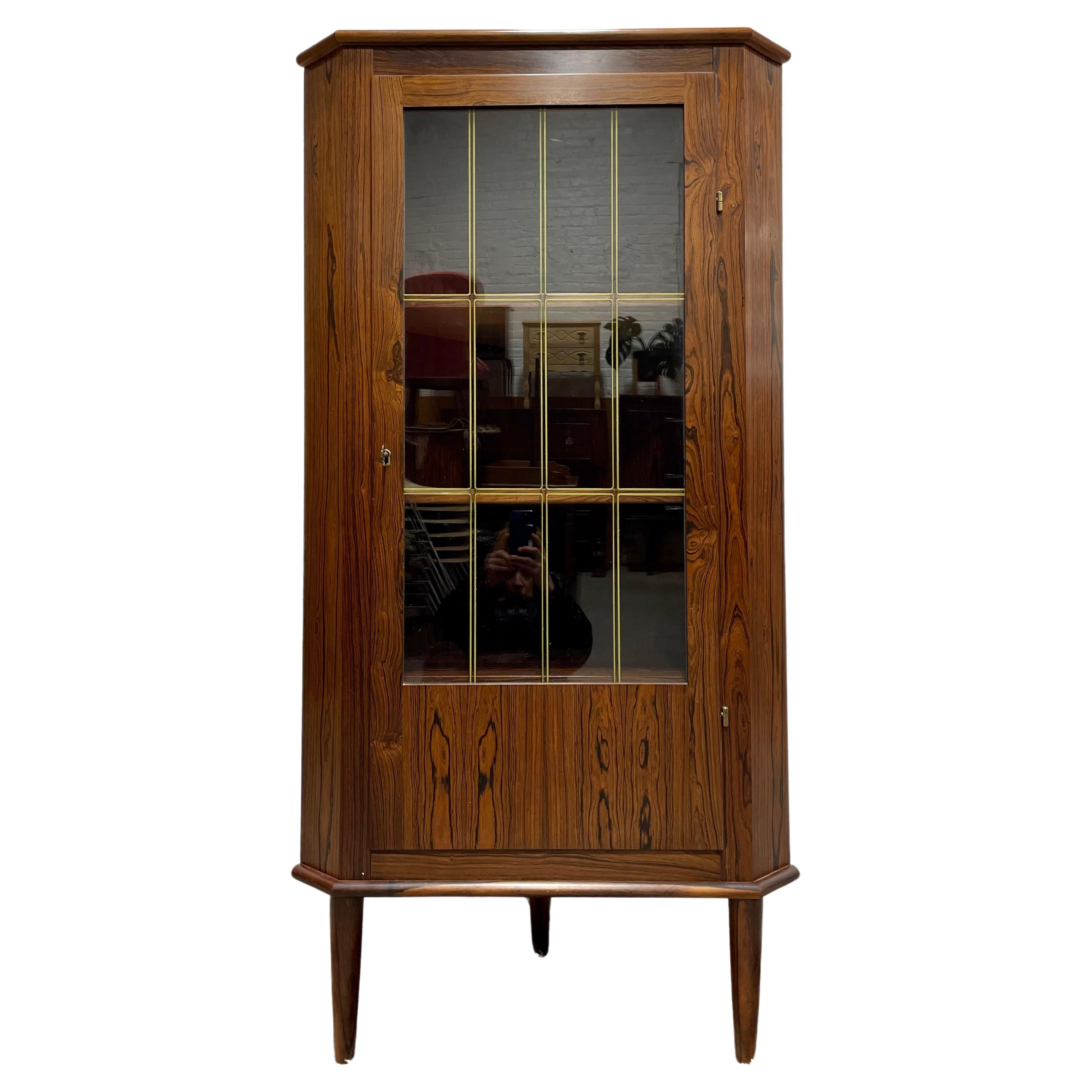 ROSEWOOD Mid Century Modern CORNER Bookcase / China or Liquor Cabinet, c. 1960s