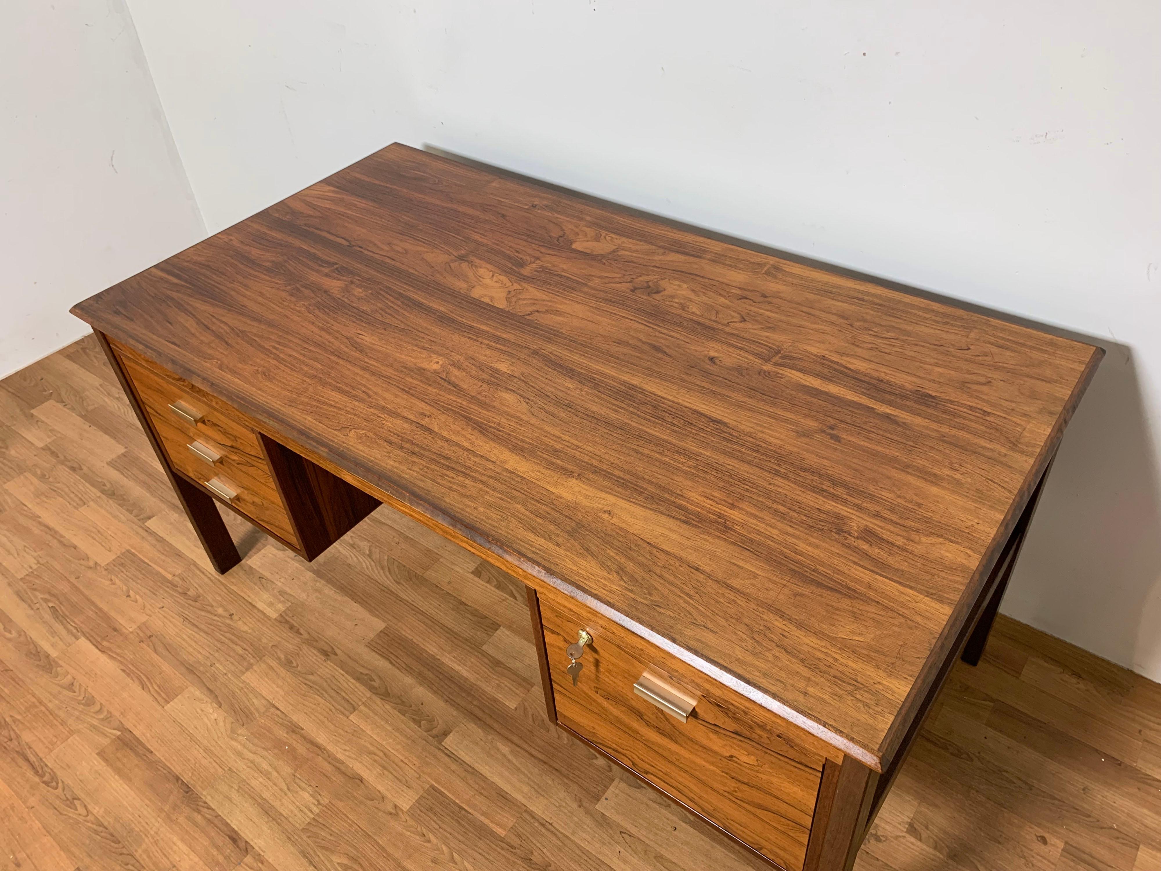 Rosewood Mid-Century Modern Desk, Made in Sweden, Circa 1960s In Good Condition In Peabody, MA