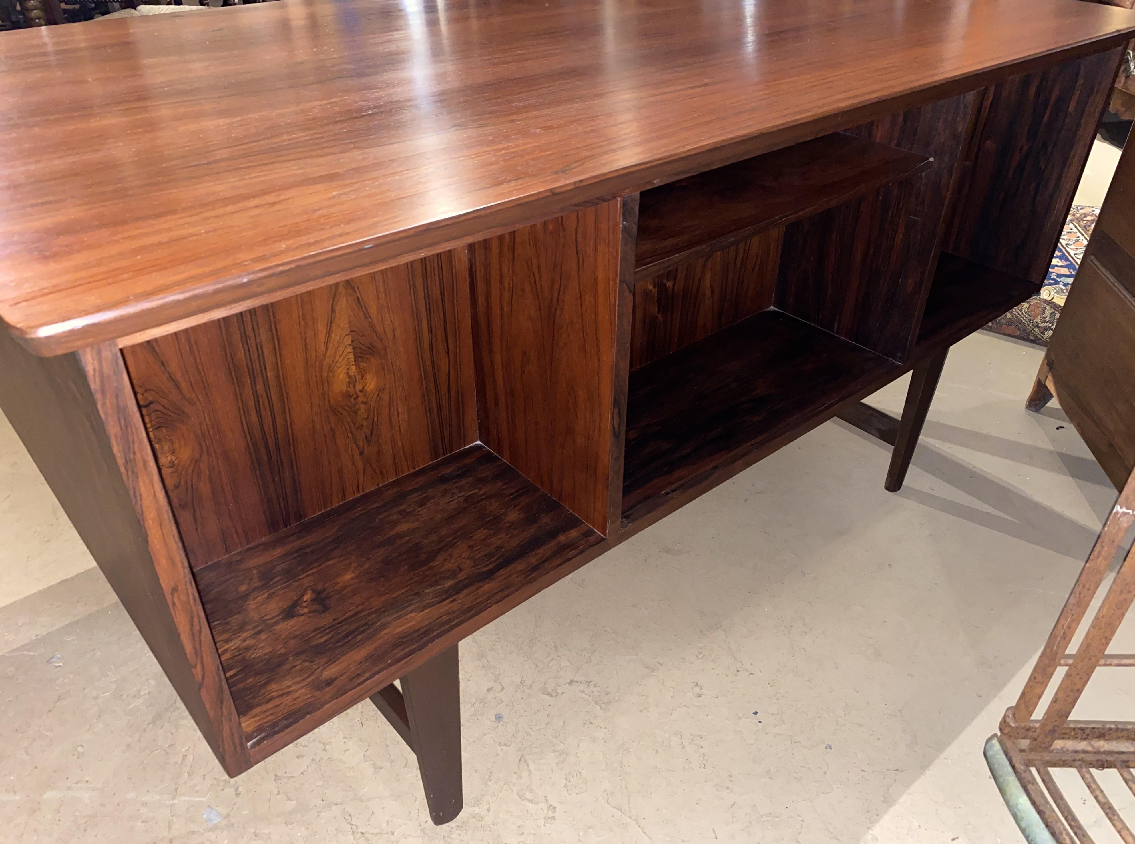 Rosewood Mid Century Modern Desk with Bookcase Front For Sale 3