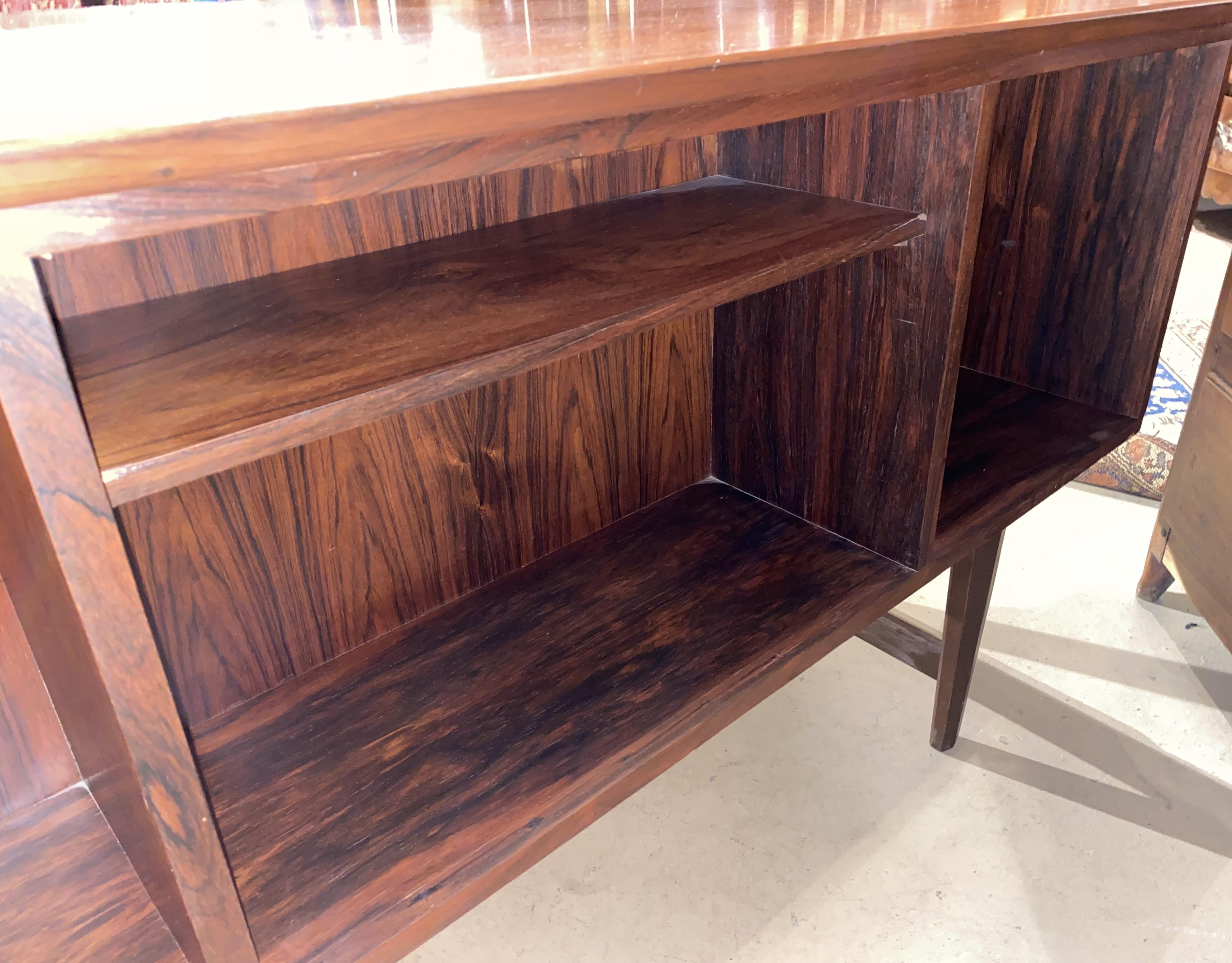 Rosewood Mid Century Modern Desk with Bookcase Front For Sale 4
