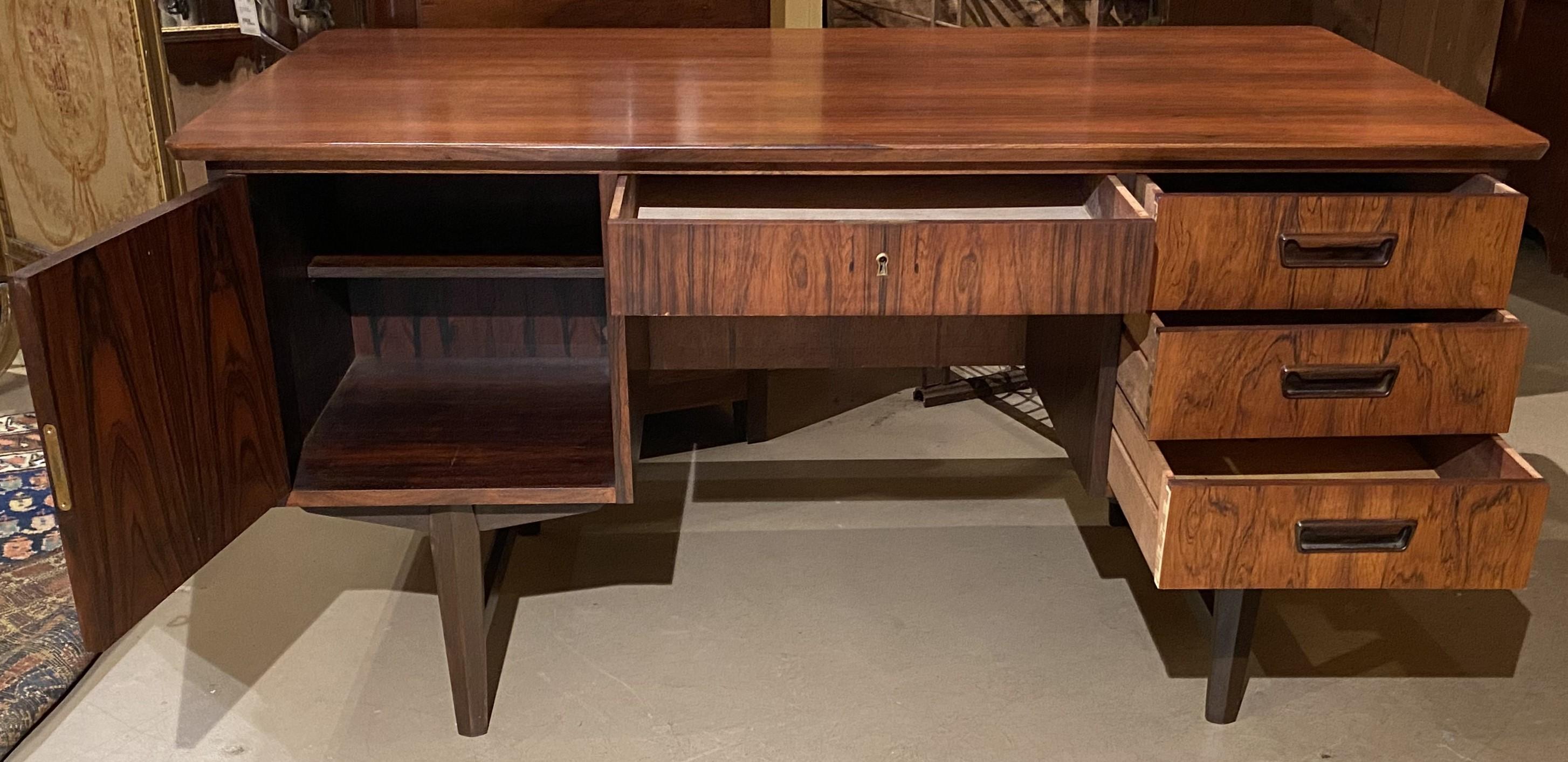 20th Century Rosewood Mid Century Modern Desk with Bookcase Front For Sale