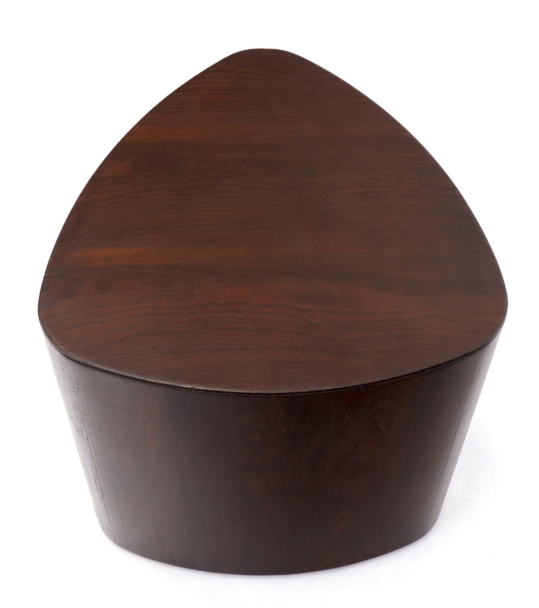 American Rosewood Mid-Century Modern Rounded Triangle Shape Side End Table Stand Pedestal