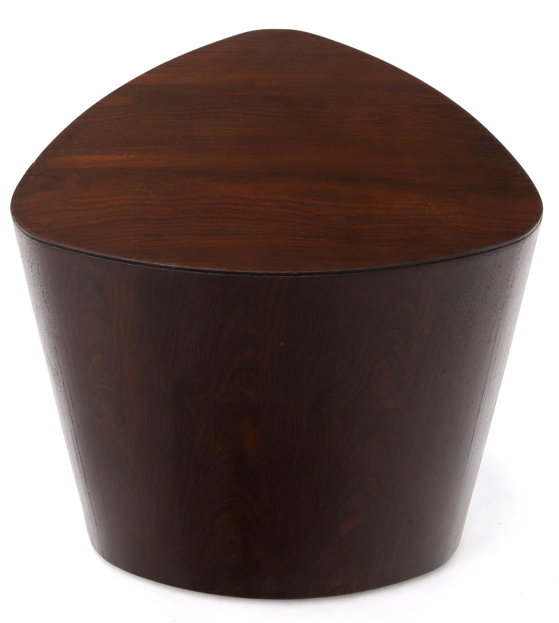20th Century Rosewood Mid-Century Modern Rounded Triangle Shape Side End Table Stand Pedestal