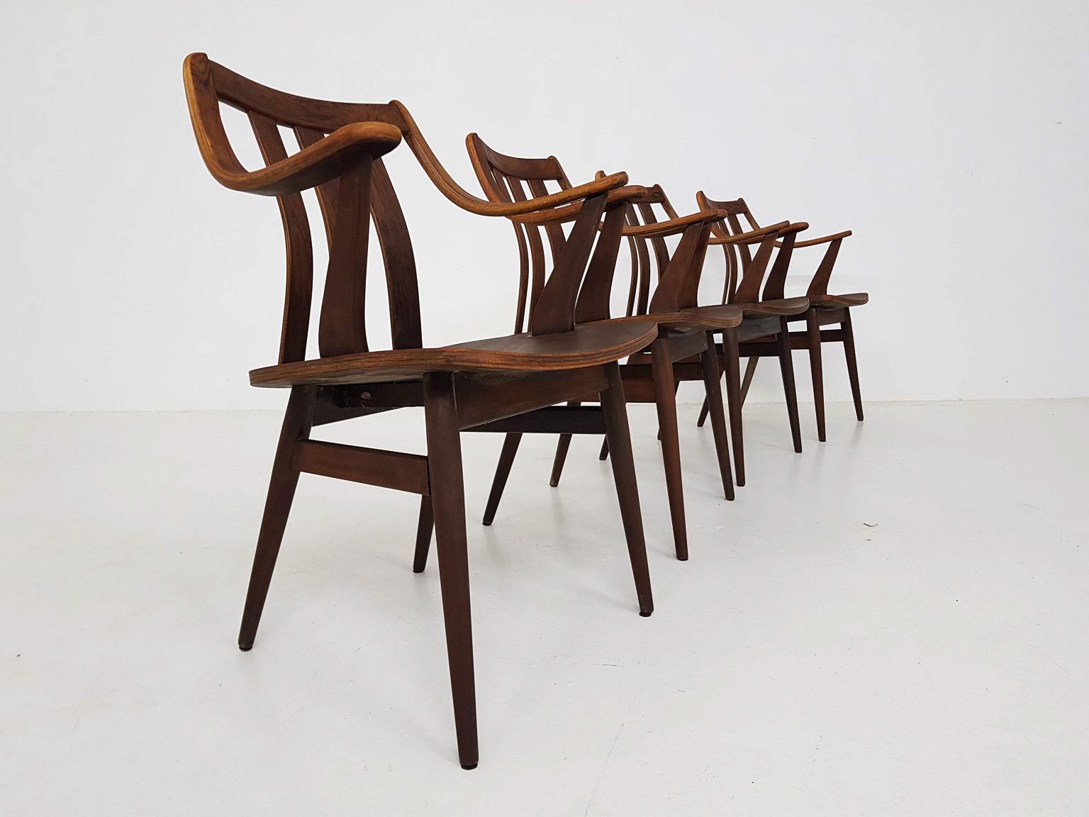Rosewood Mid-Century Modern Set of Dining Table and Chairs, Dutch Design 1960s 11