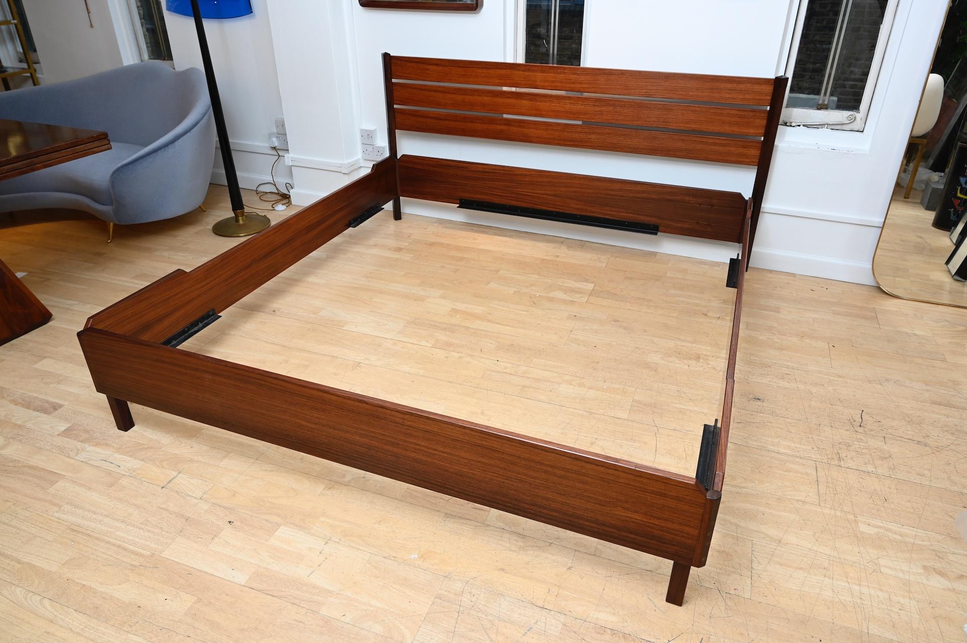 Wood Rosewood Midcentury Bed by Poggi, circa 1960 For Sale