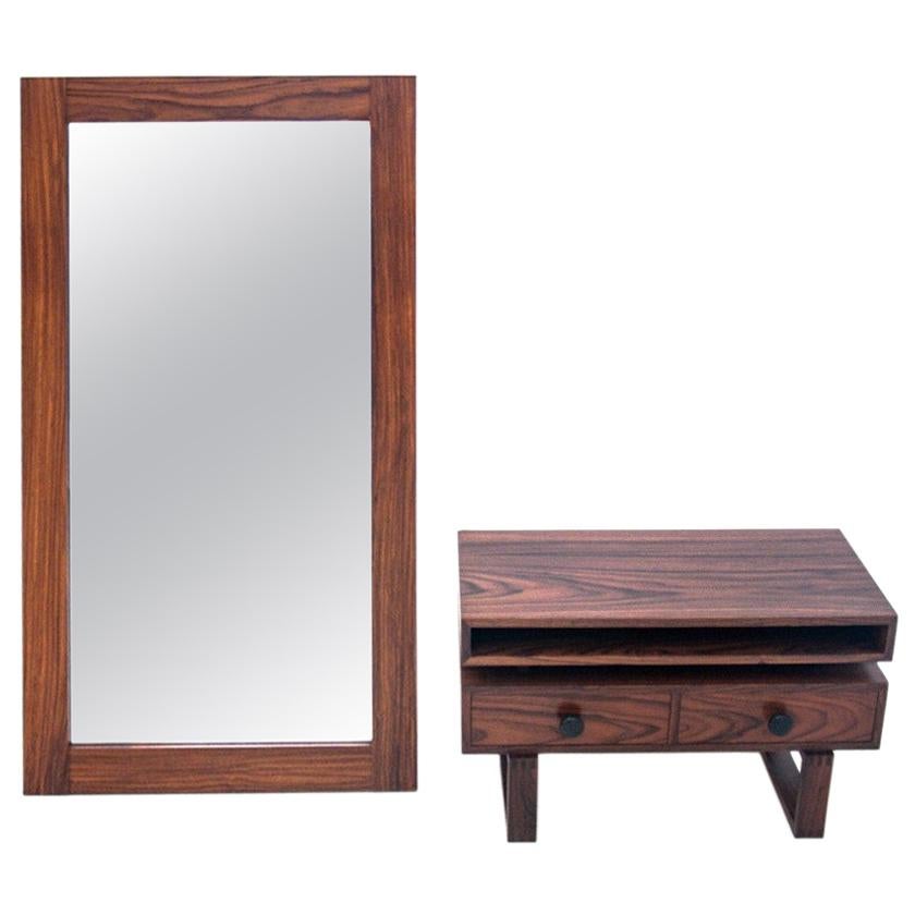 Rosewood Mirror with Commode, 1960s For Sale