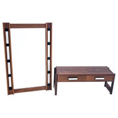 Specchio in legno di palissandro con commode, anni '60