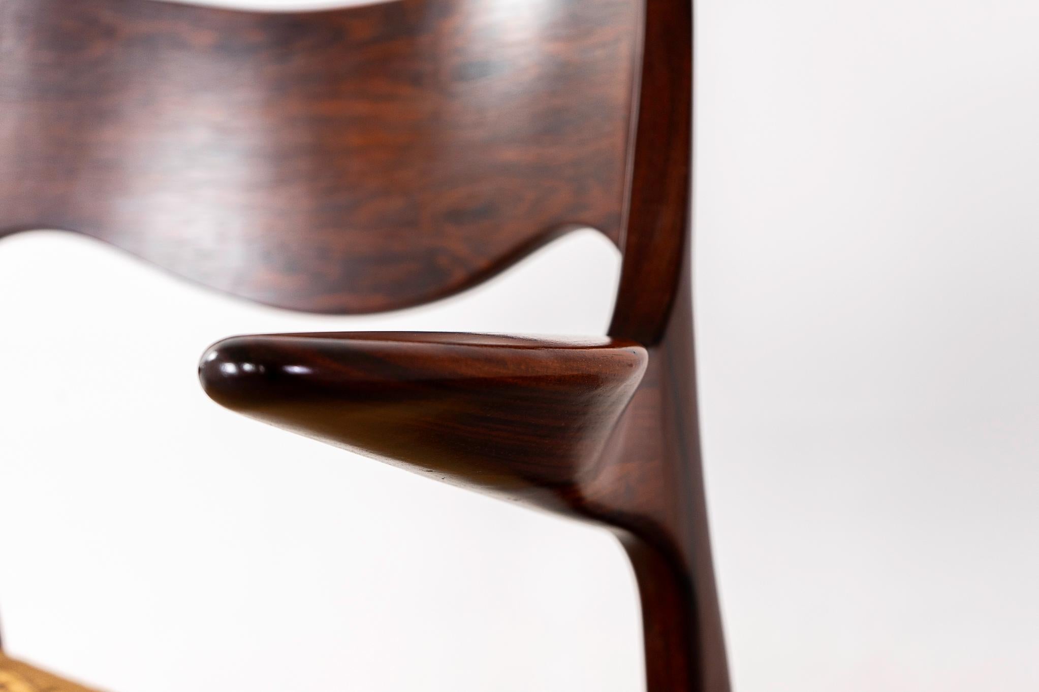 Scandinavian Modern Rosewood Model 55 Armchair by Niels Otto Moller For Sale