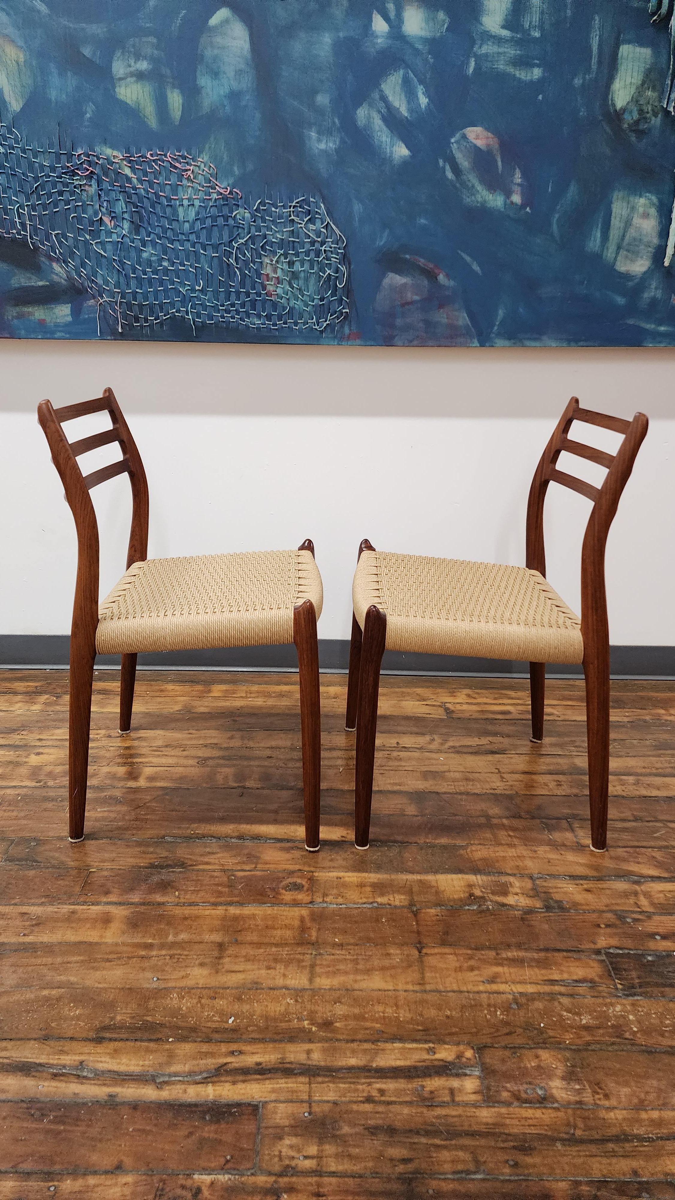 Scandinavian Modern Rosewood Model 78 side Chairs by Niels Moller - a pair  For Sale