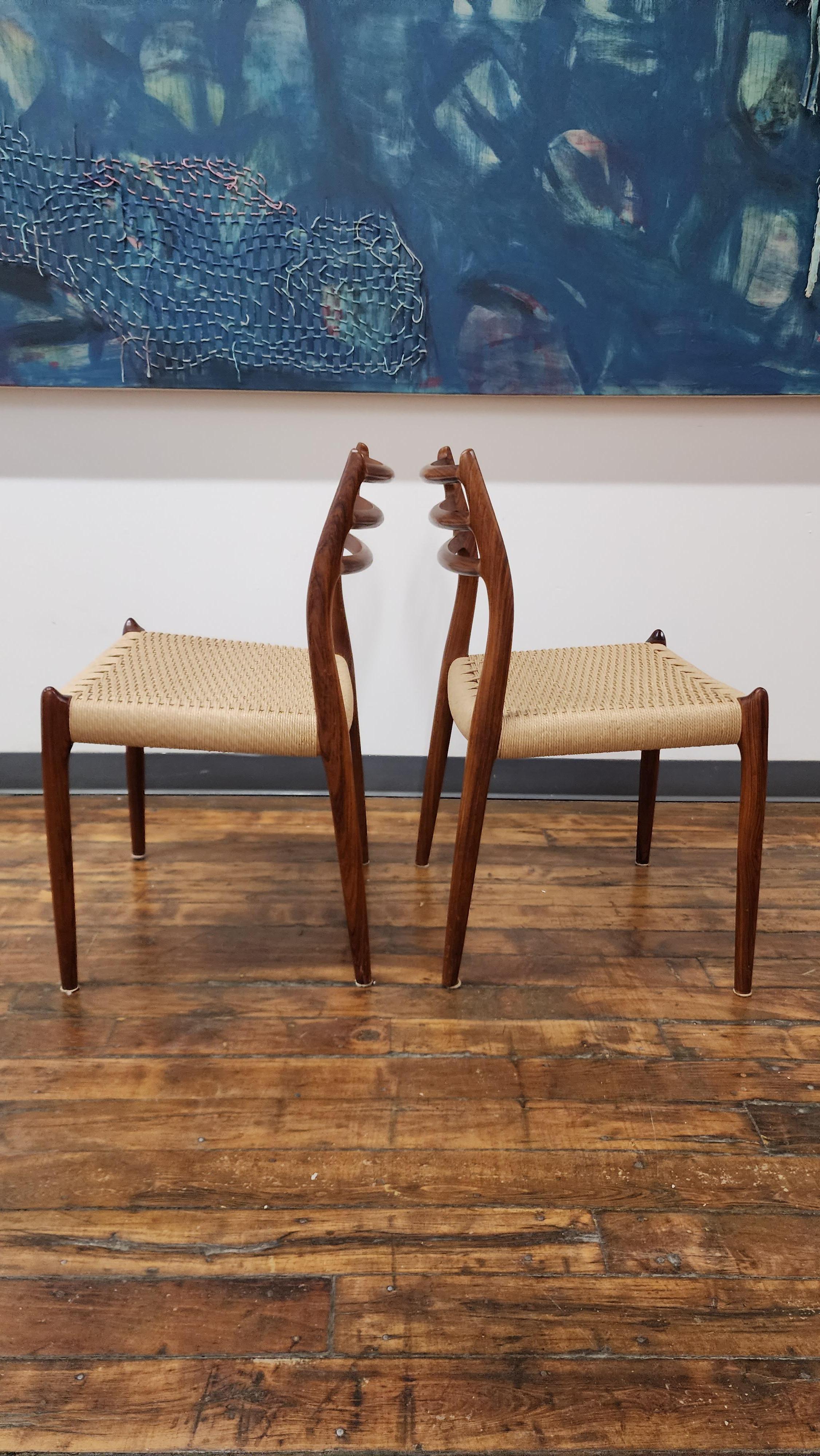 Scandinavian Modern Rosewood Model 78 side Chairs by Niels Moller - a pair  For Sale