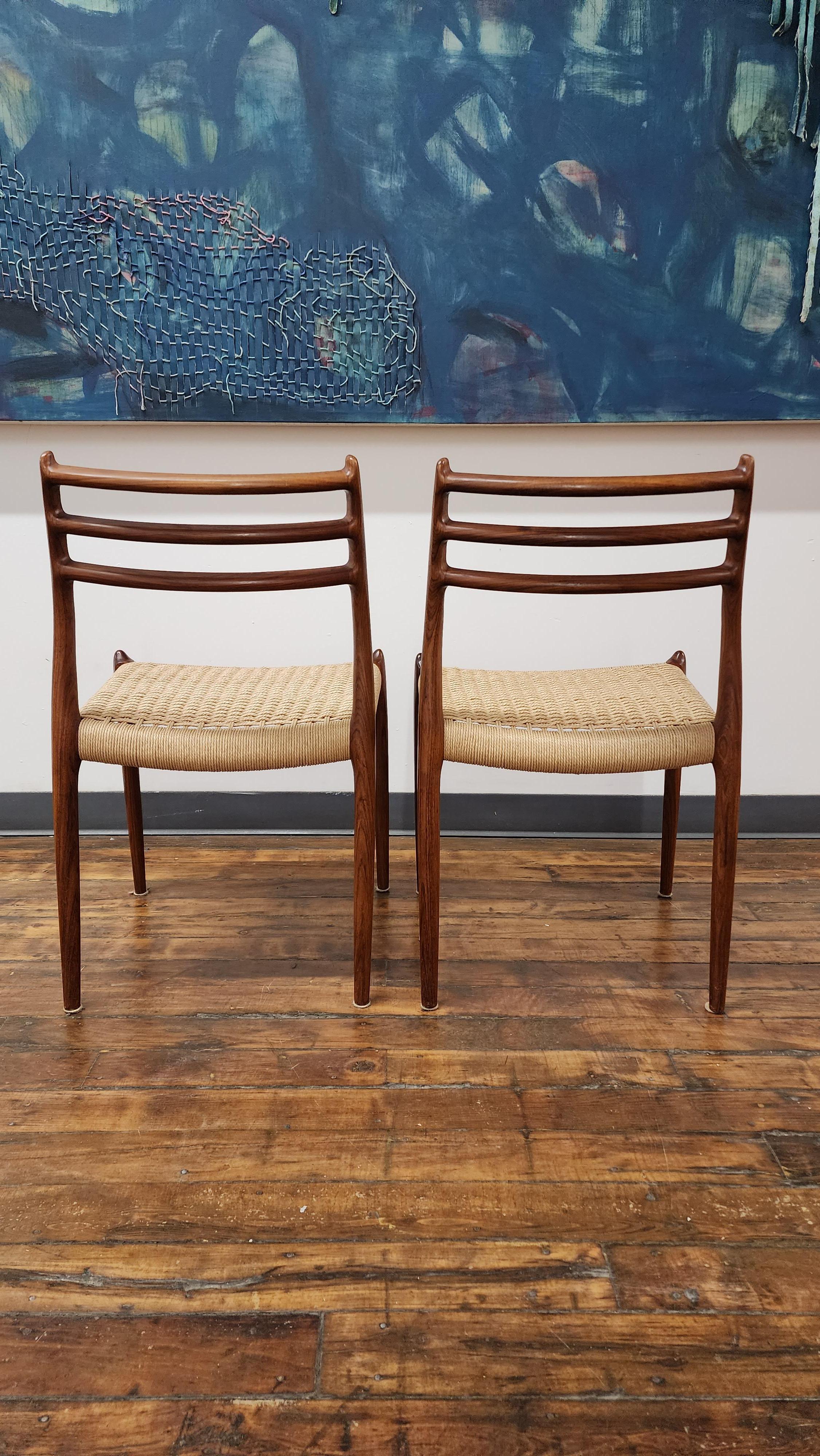 Rosewood Model 78 side Chairs by Niels Moller - a pair  In Good Condition For Sale In Philadelphia, PA