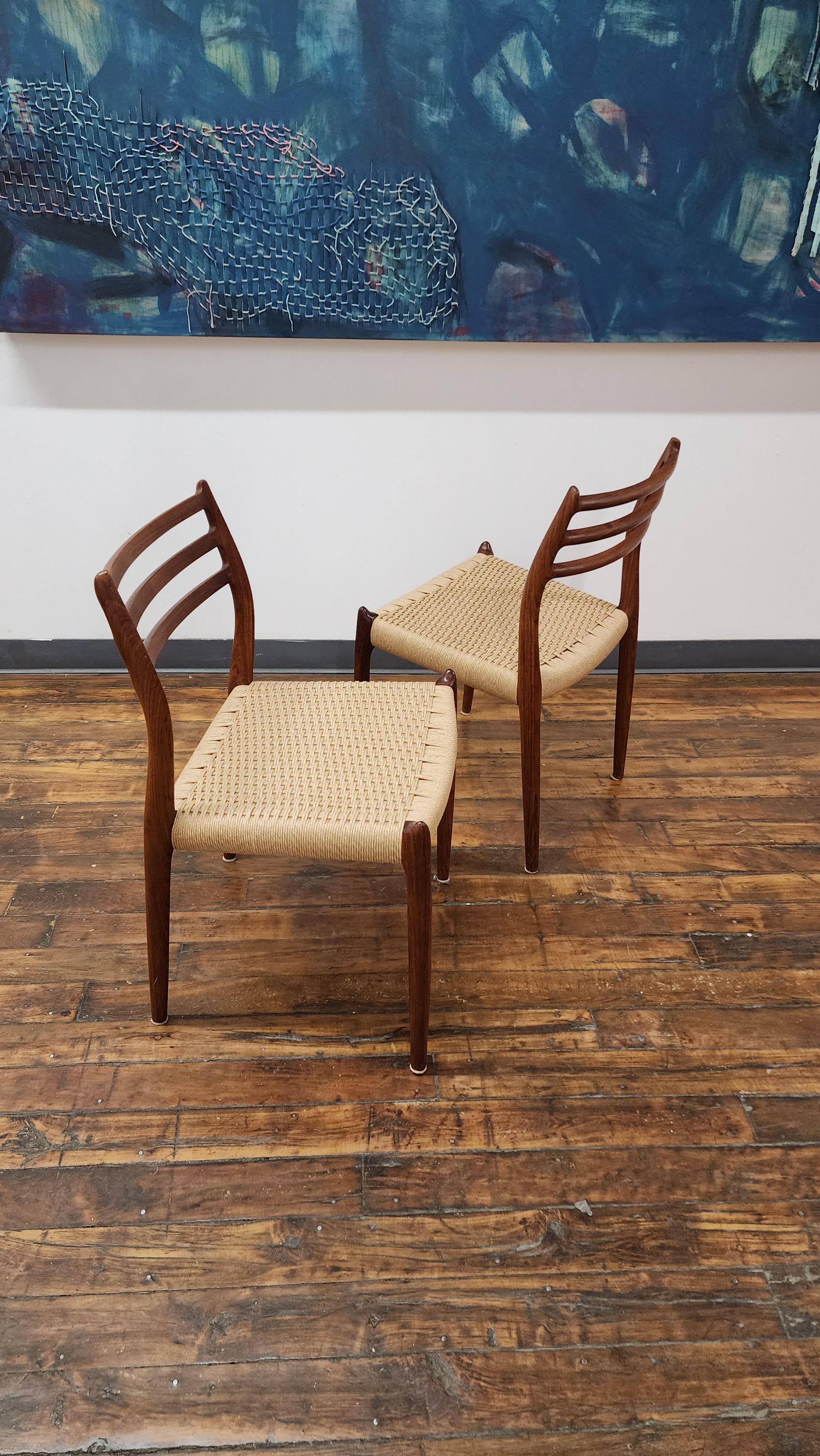 Rosewood Model 78 side Chairs by Niels Moller - a pair  In Good Condition For Sale In Philadelphia, PA